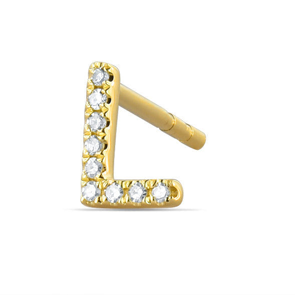 14K Gold & Diamond Initial Single Stud Earring-Yellow