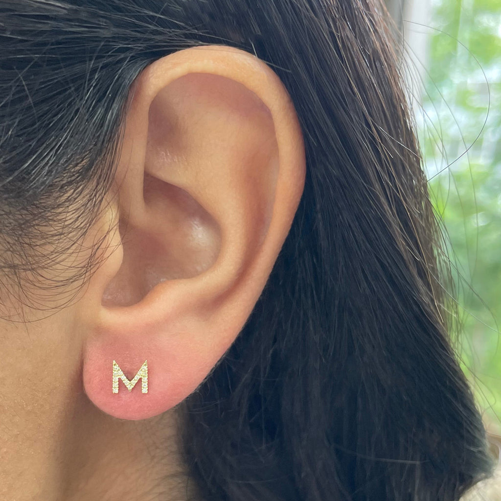 14K Gold & Diamond Initial Single Stud Earring