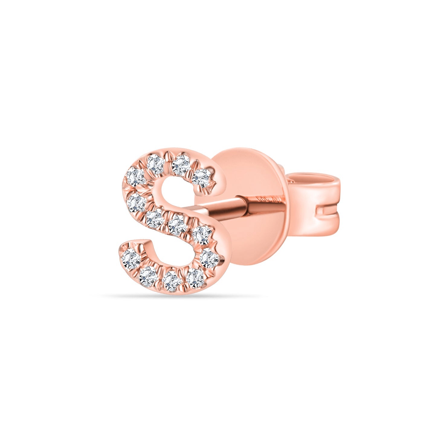 14K Gold & Diamond Initial Single Stud Earring-Rose