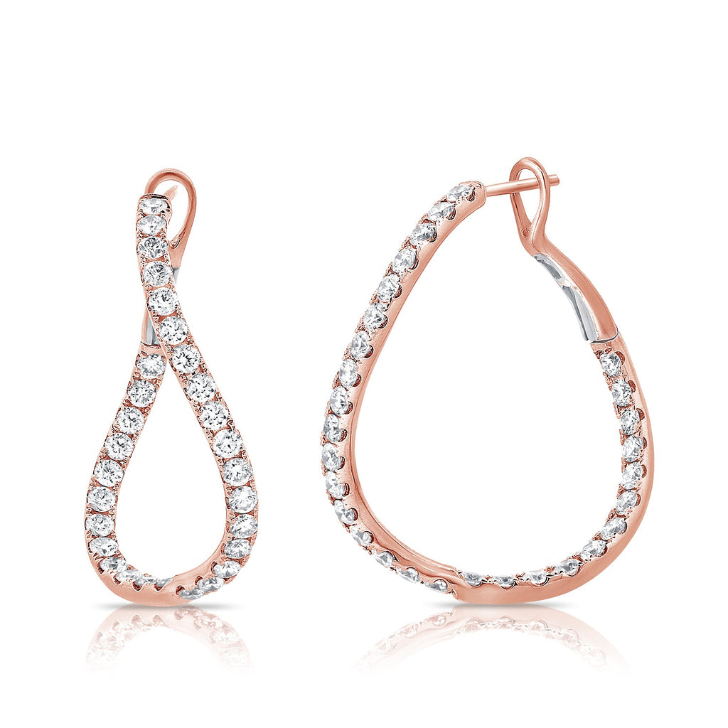14K Gold & Diamond Hoop Earrings - Rose