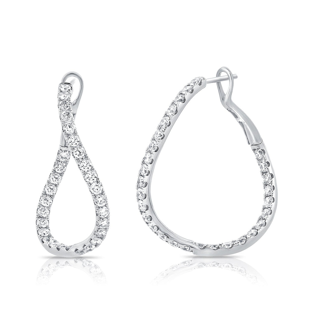 14K Gold & Diamond Hoop Earrings - White