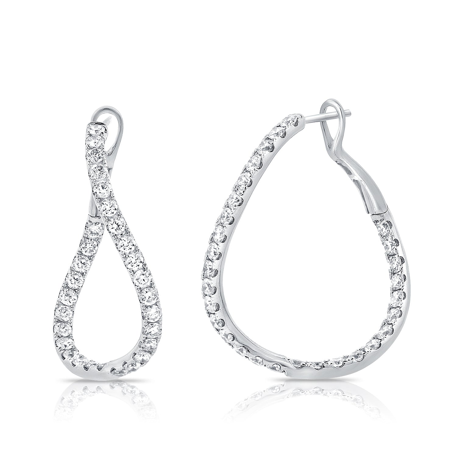 14K Gold & Diamond Hoop Earrings - White
