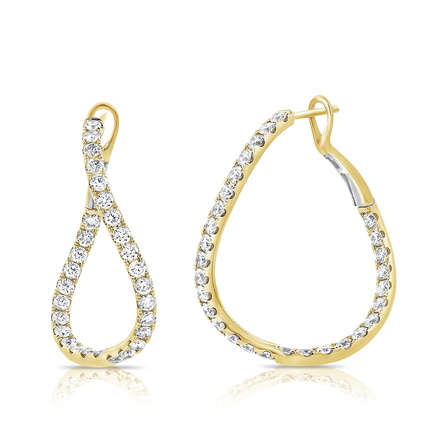 14K Gold & Diamond Hoop Earrings - Yellow