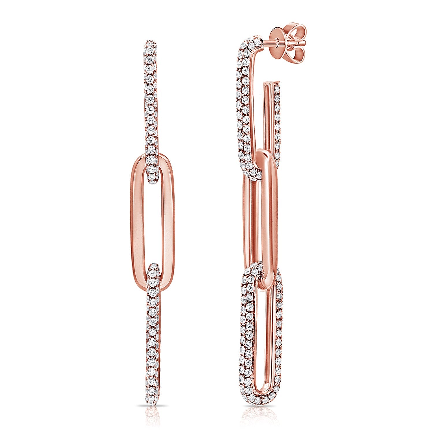 14K Gold Diamond Paperclip Link Drop Earrings - Rose