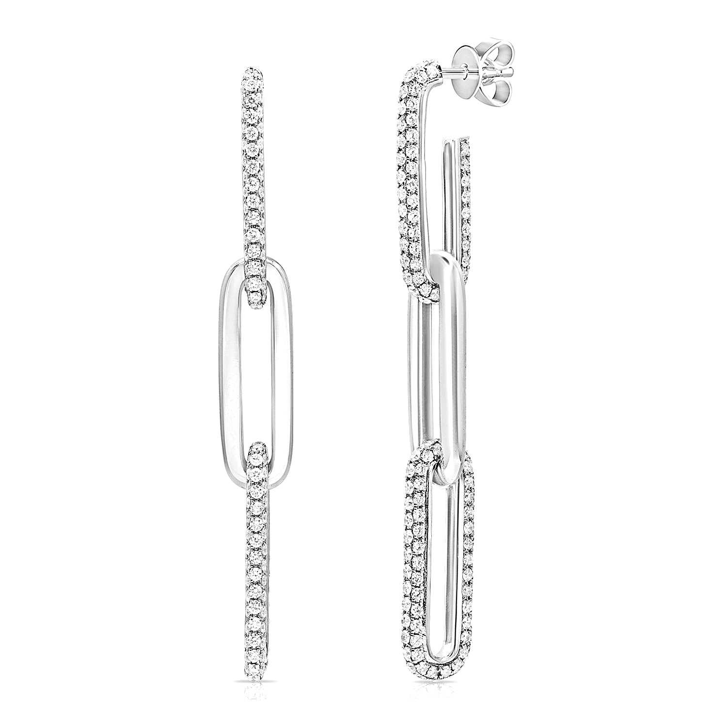 14K Gold Diamond Paperclip Link Drop Earrings - White
