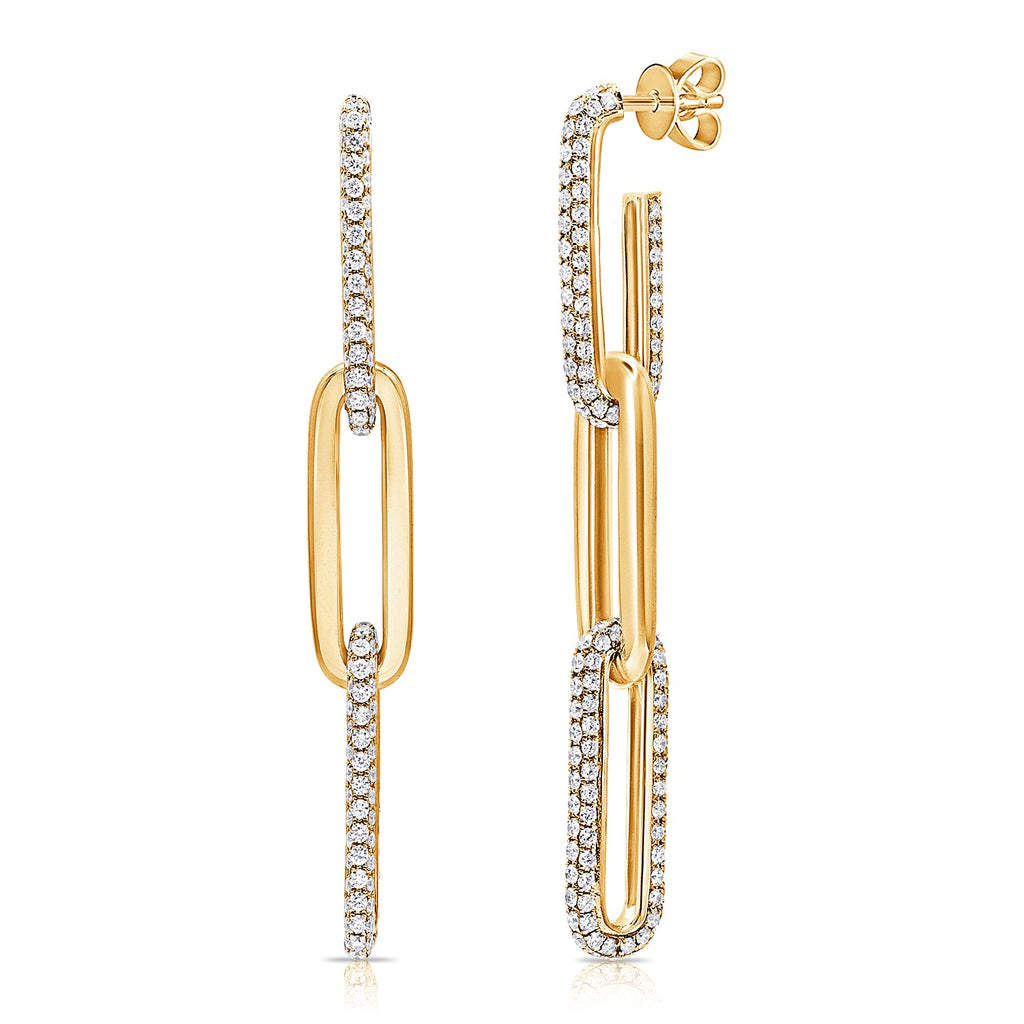 14K Gold Diamond Paperclip Link Drop Earrings - Yellow