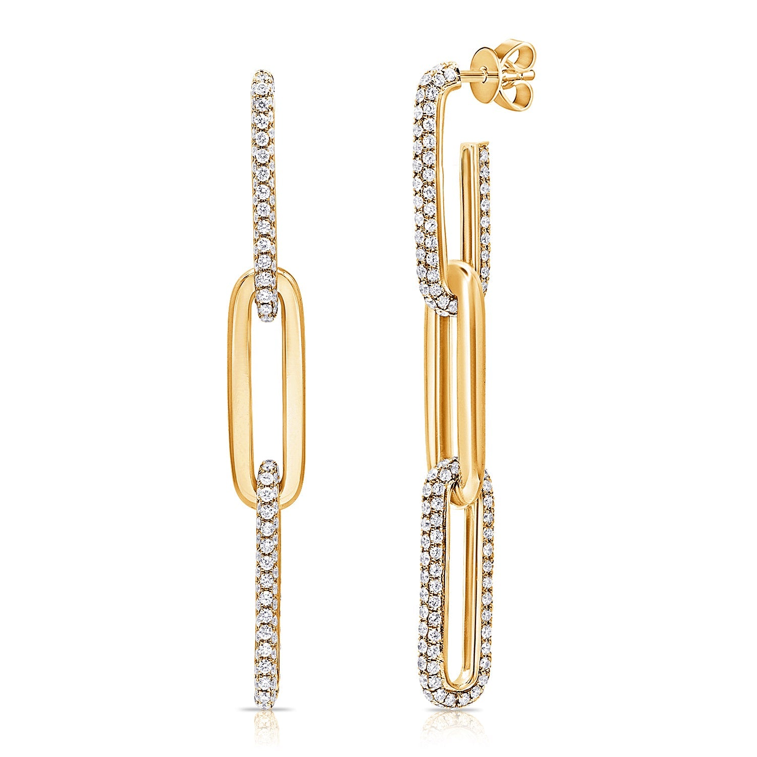 14K Gold Diamond Paperclip Link Drop Earrings - Yellow