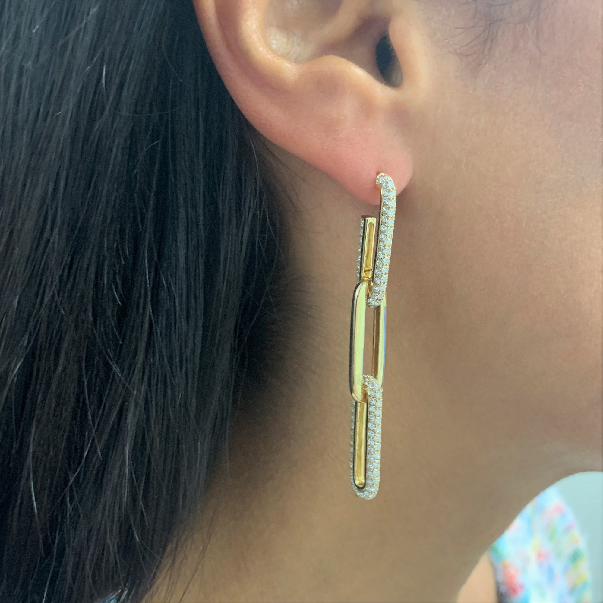Diamond Paperclip Link Drop Earrings, 14K