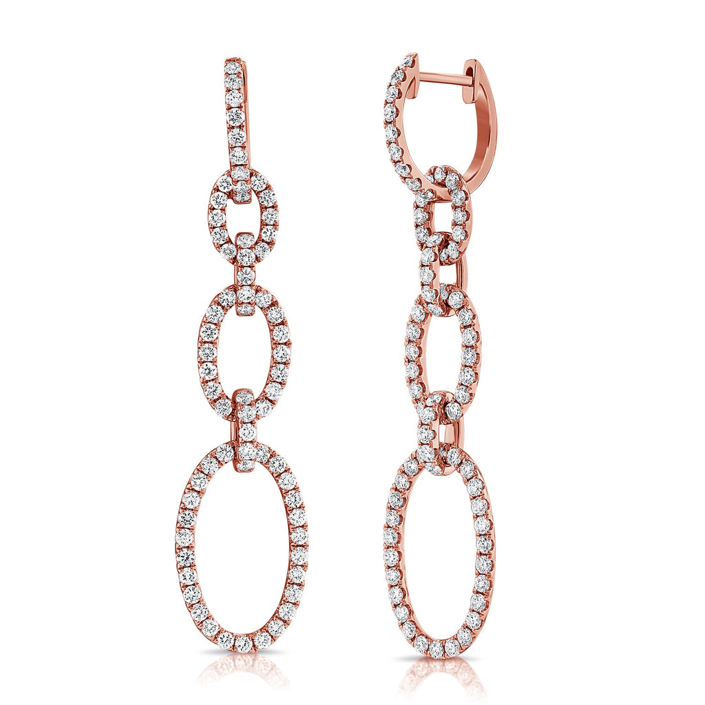 14K Gold Diamond Paperclip Link Drop Earrings - Rose