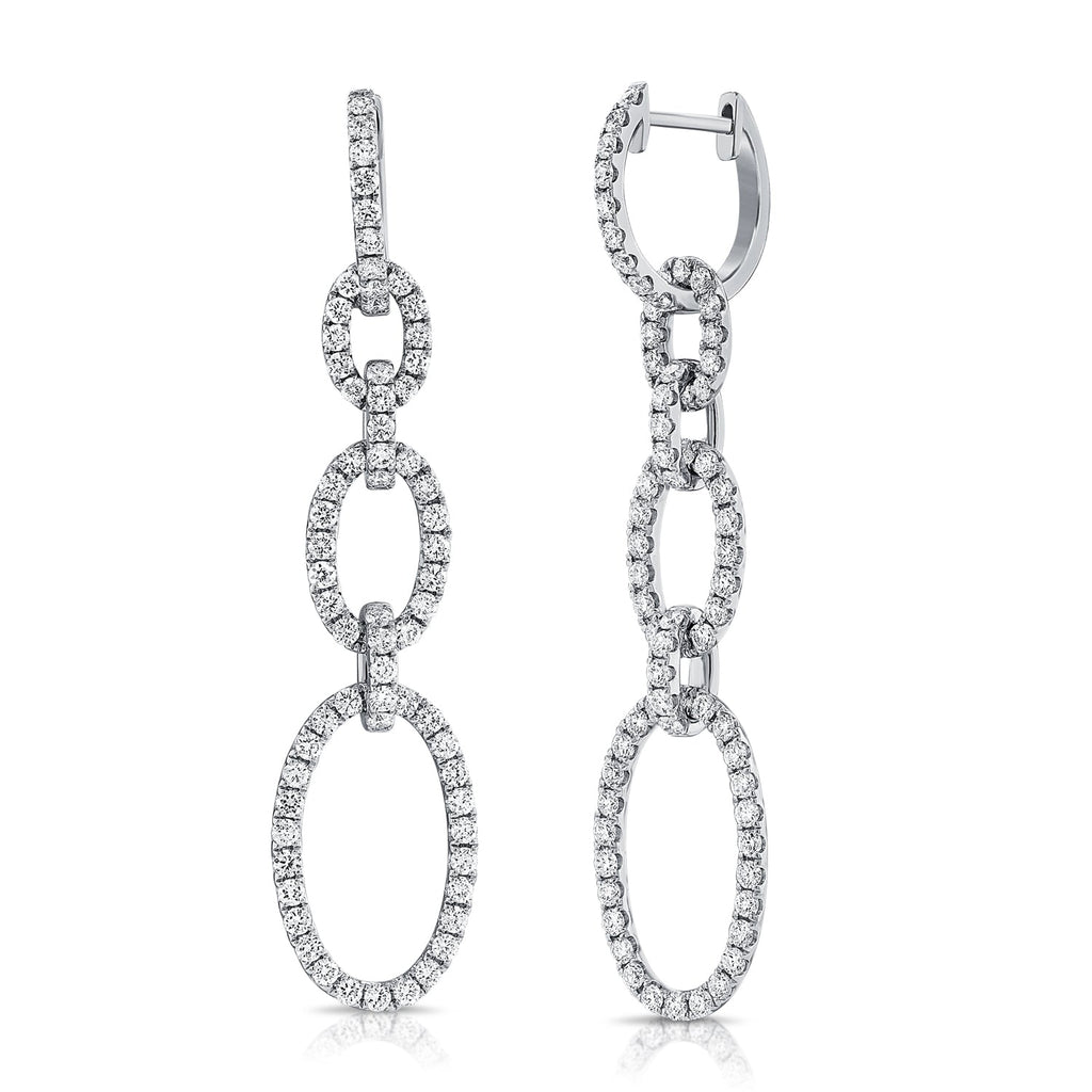 14K Gold Diamond Paperclip Link Drop Earrings - White