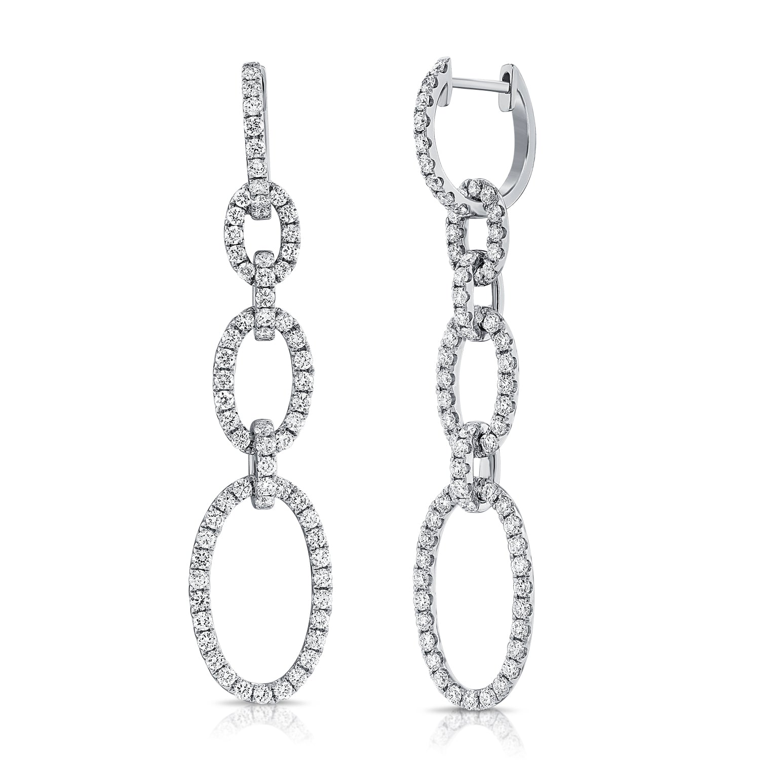 14K Gold Diamond Paperclip Link Drop Earrings - White