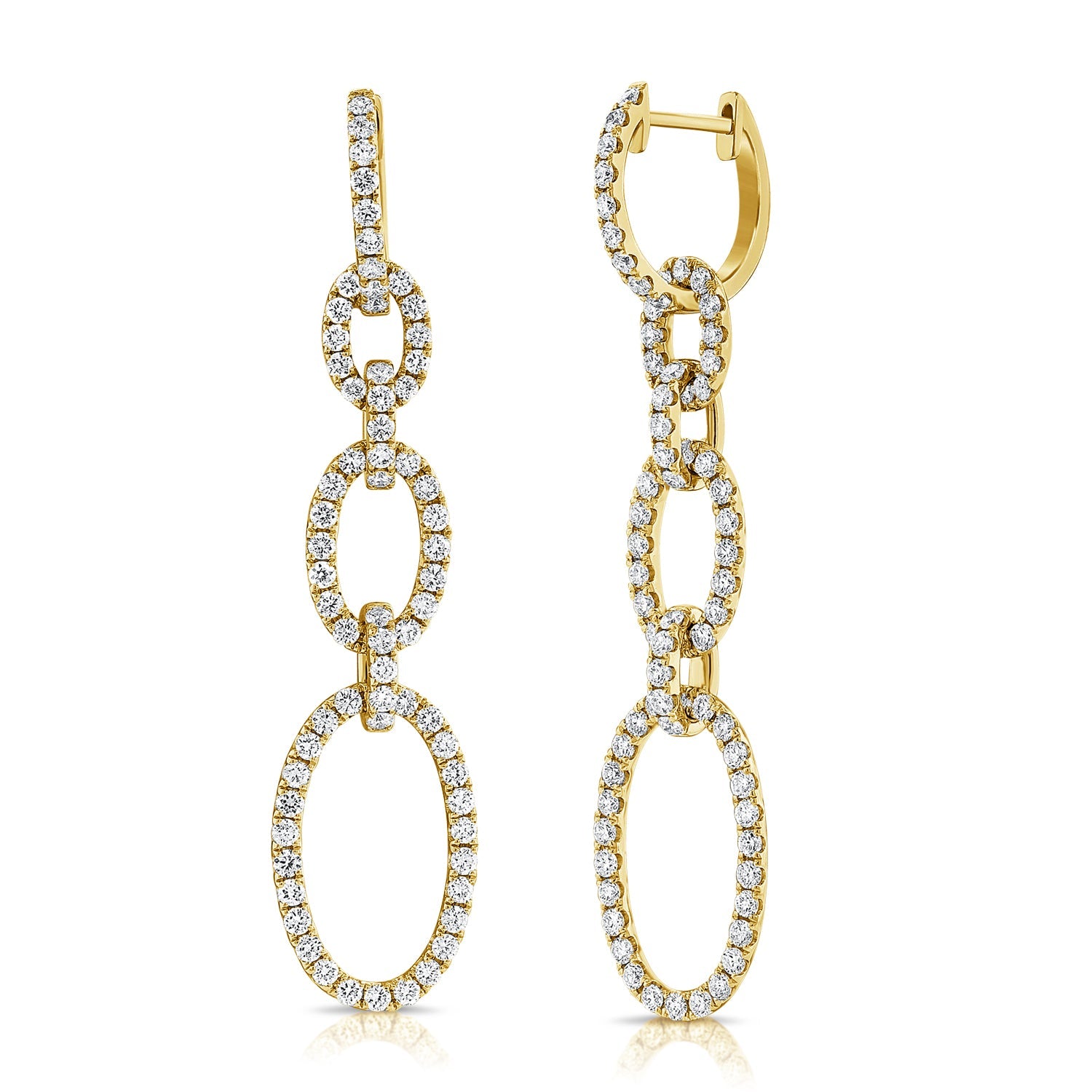 14K Gold Diamond Paperclip Link Drop Earrings - Yellow