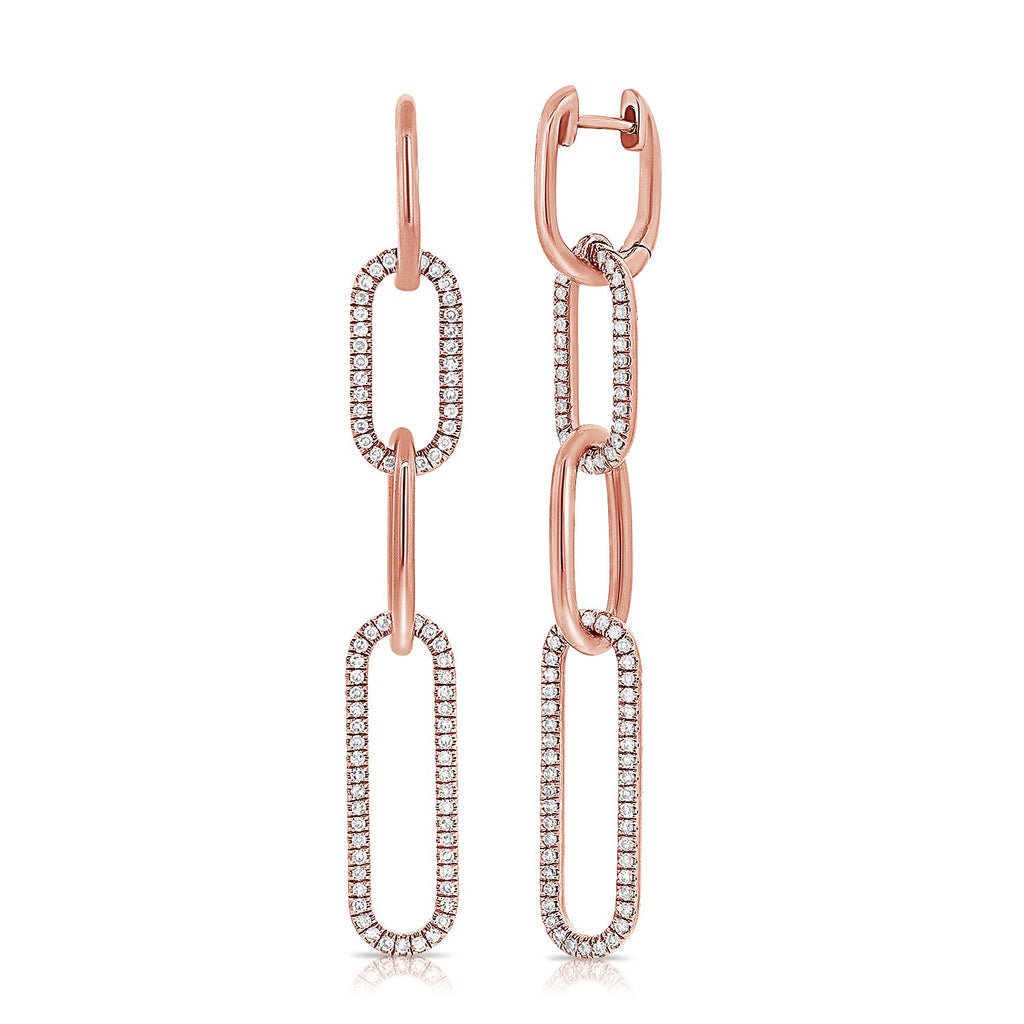 14k Gold & Diamond Paperclip Link Earrings - Rose