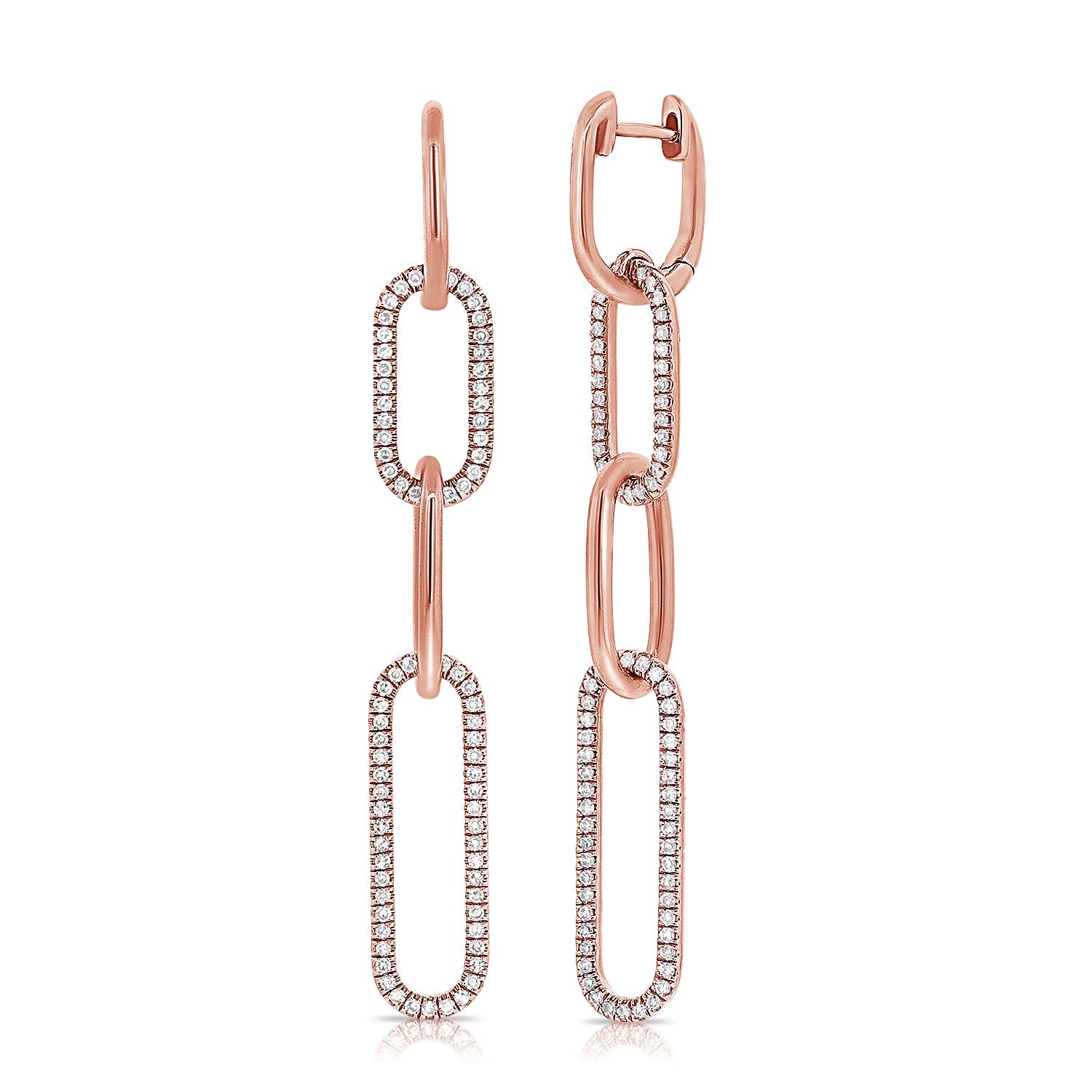 14k Gold & Diamond Paperclip Link Earrings - Rose