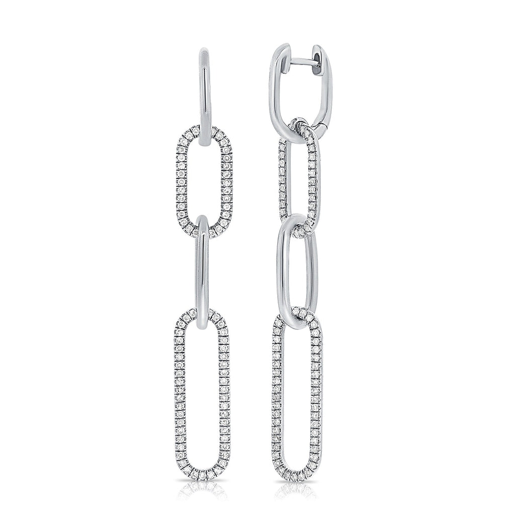 14k Gold & Diamond Paperclip Link Earrings - White
