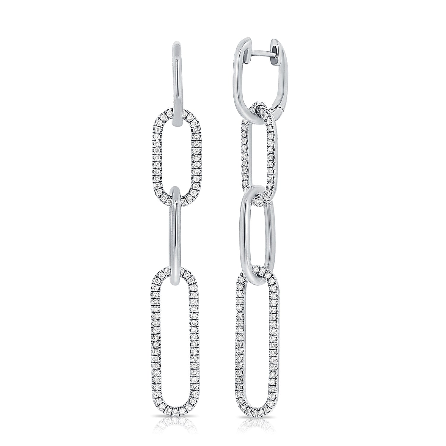 14k Gold & Diamond Paperclip Link Earrings - White
