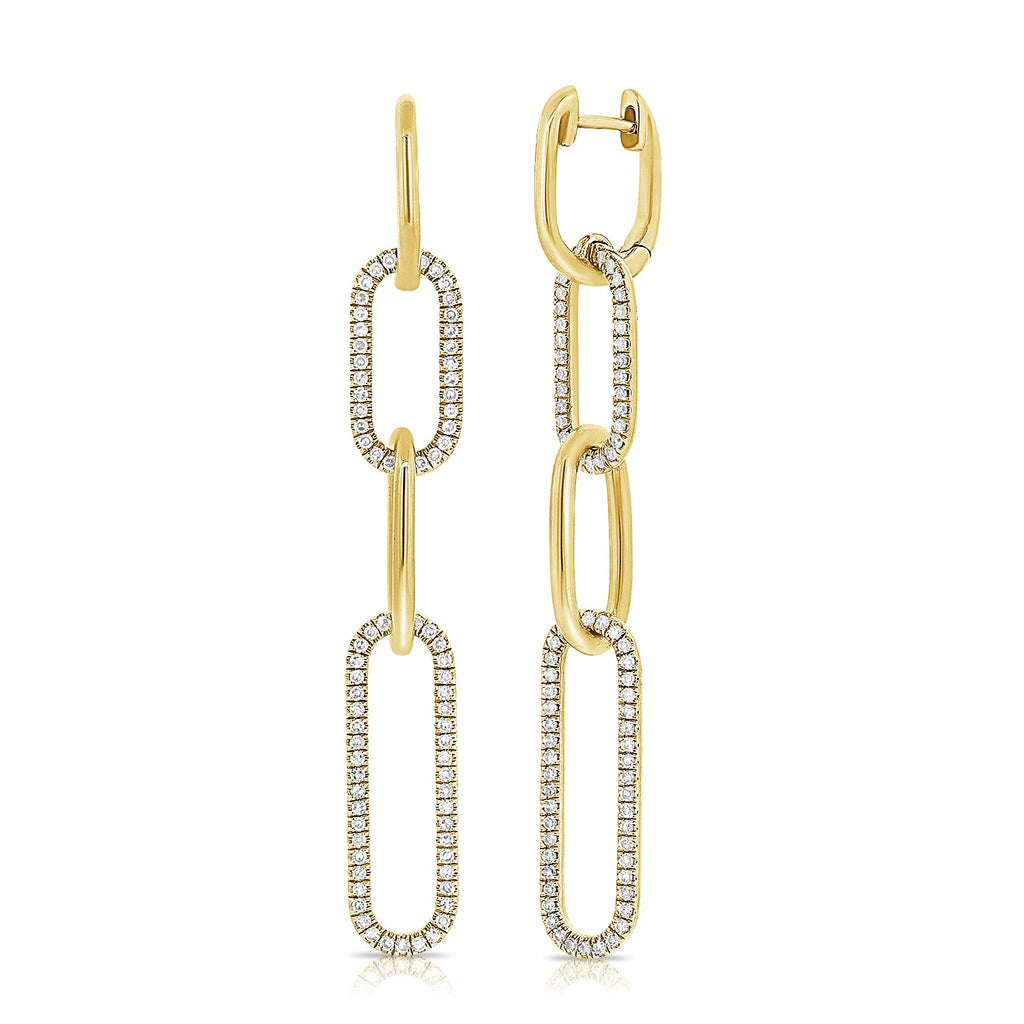 14k Gold & Diamond Paperclip Link Earrings - Yellow