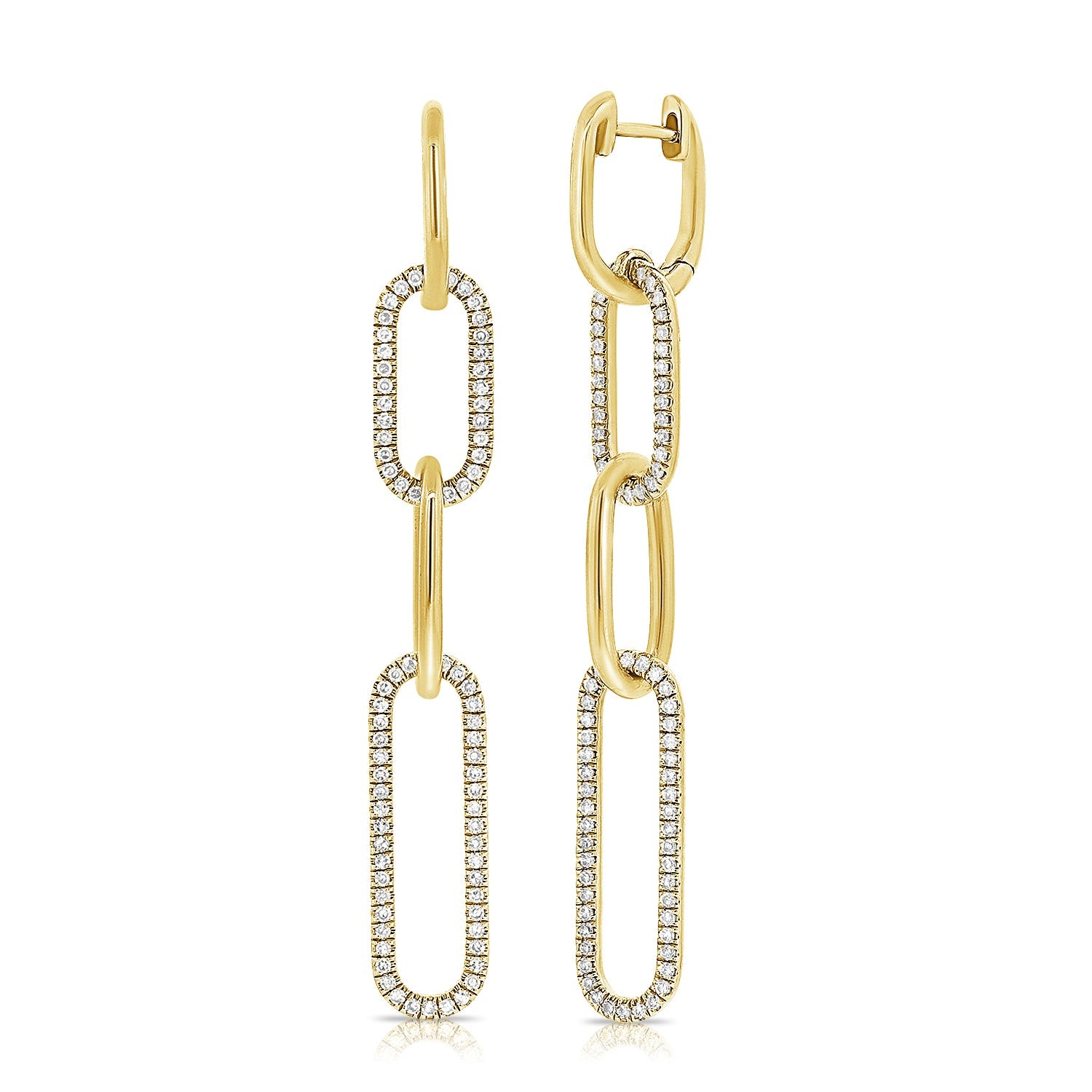 14k Gold & Diamond Paperclip Link Earrings - Yellow