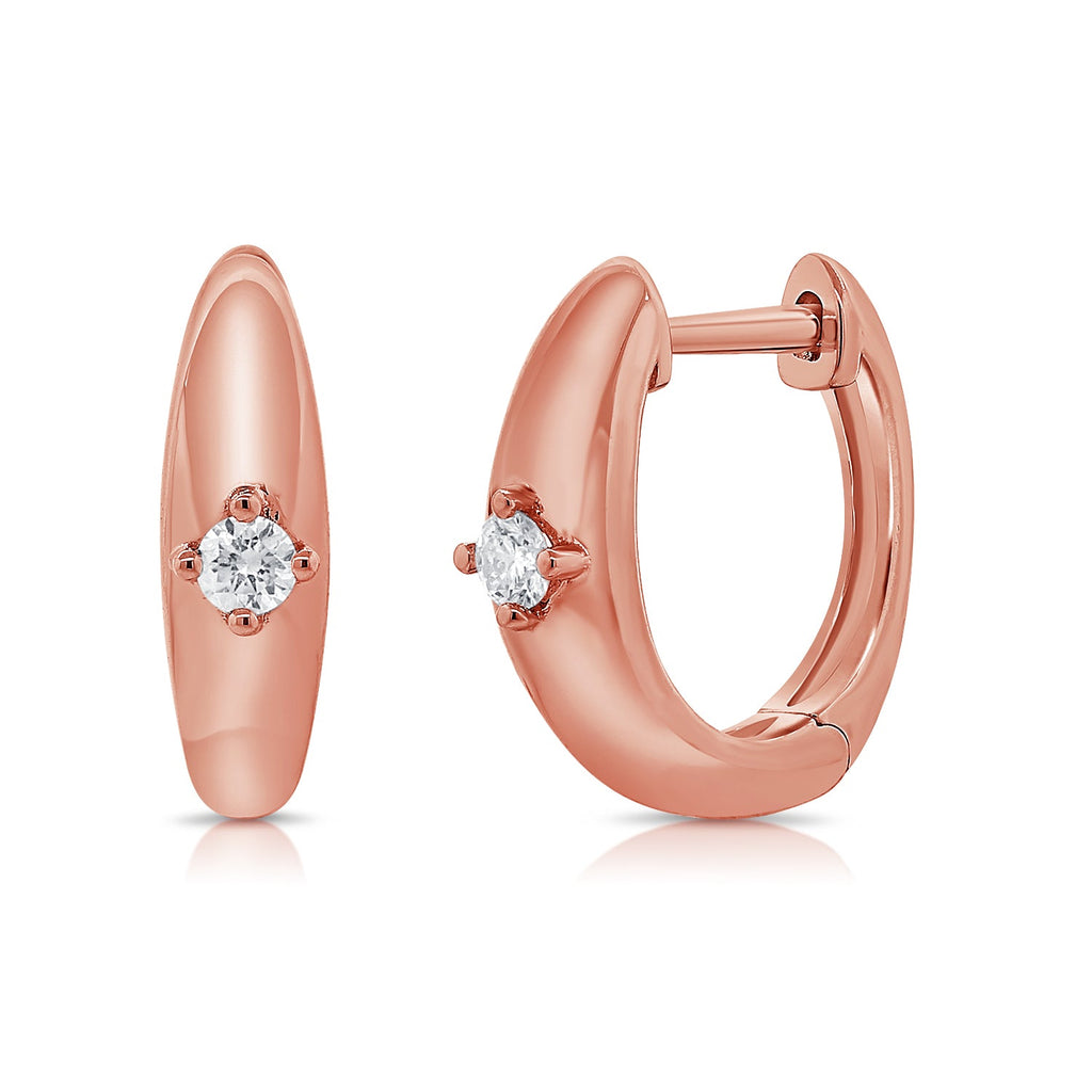 14K Gold Diamond Huggie Hoop Earrings - Rose