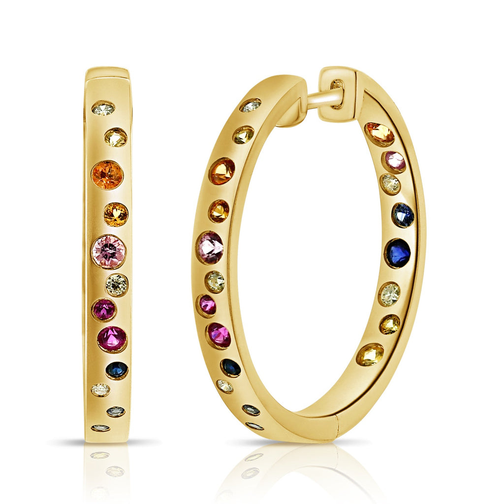 14K Gold Color Gemstone & Diamond Hoop Earrings - Yellow