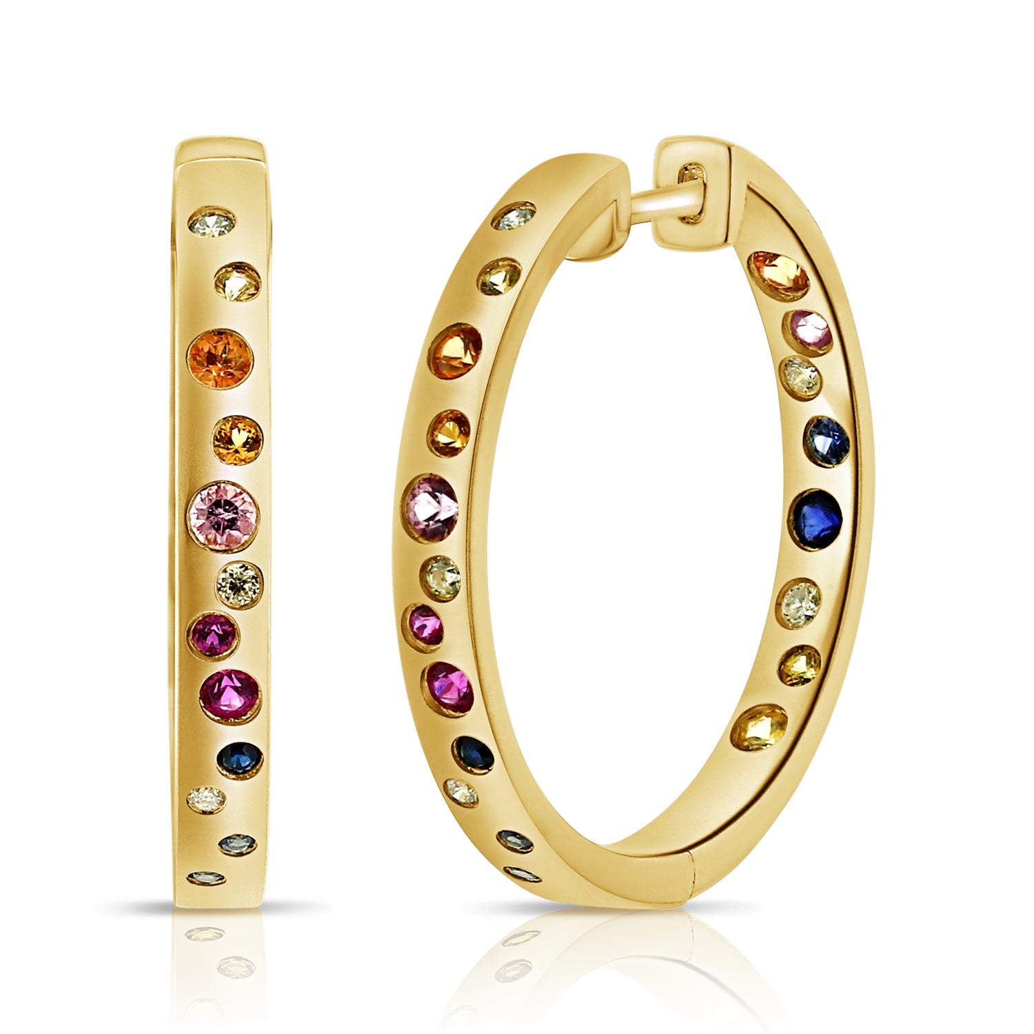 14K Gold Color Gemstone & Diamond Hoop Earrings - Yellow