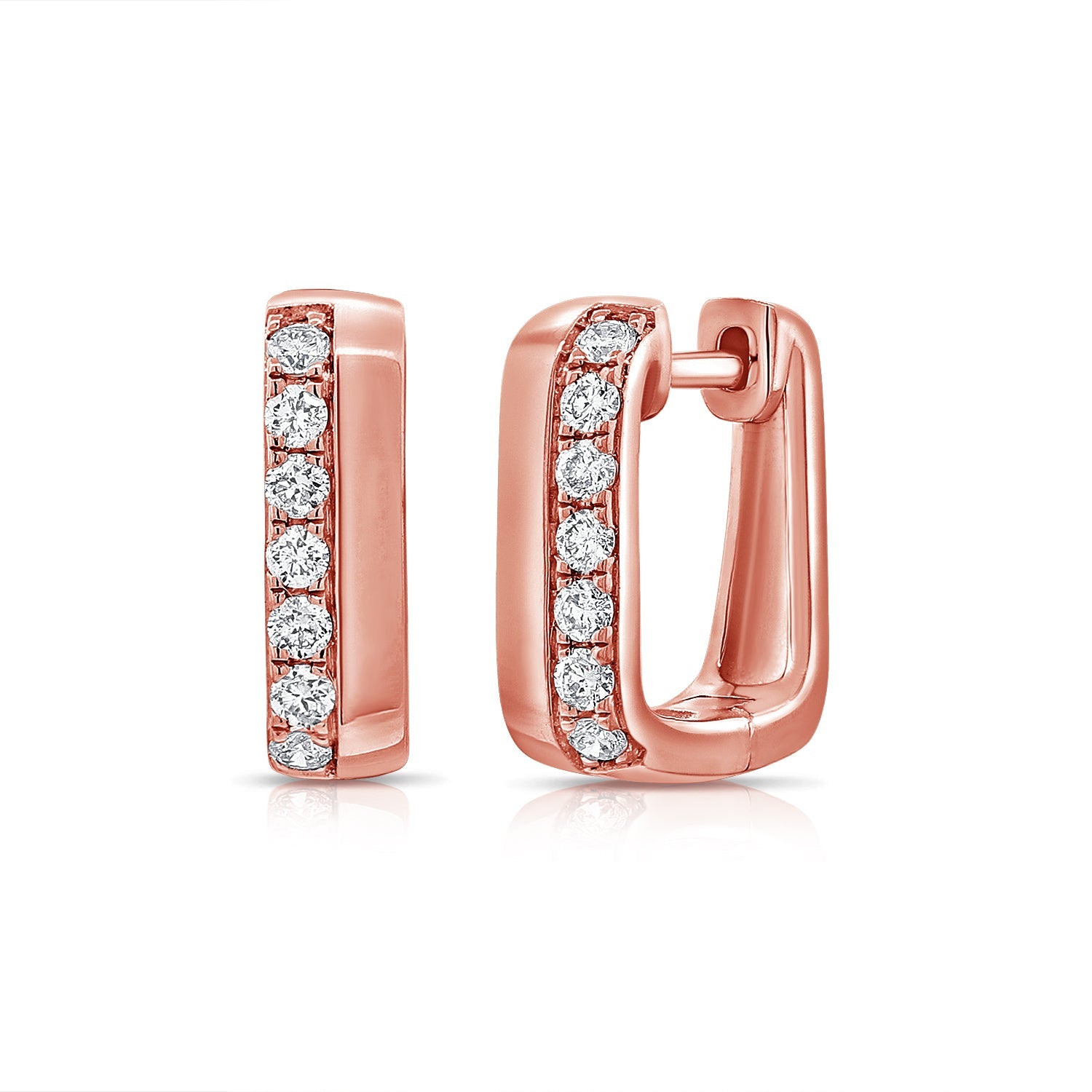 14K Gold Diamond Rectangle Huggie Earrings - Rose