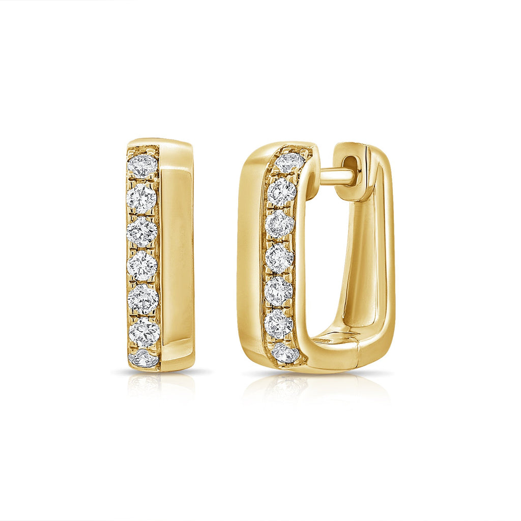 14K Gold Diamond Rectangle Huggie Earrings - Yellow