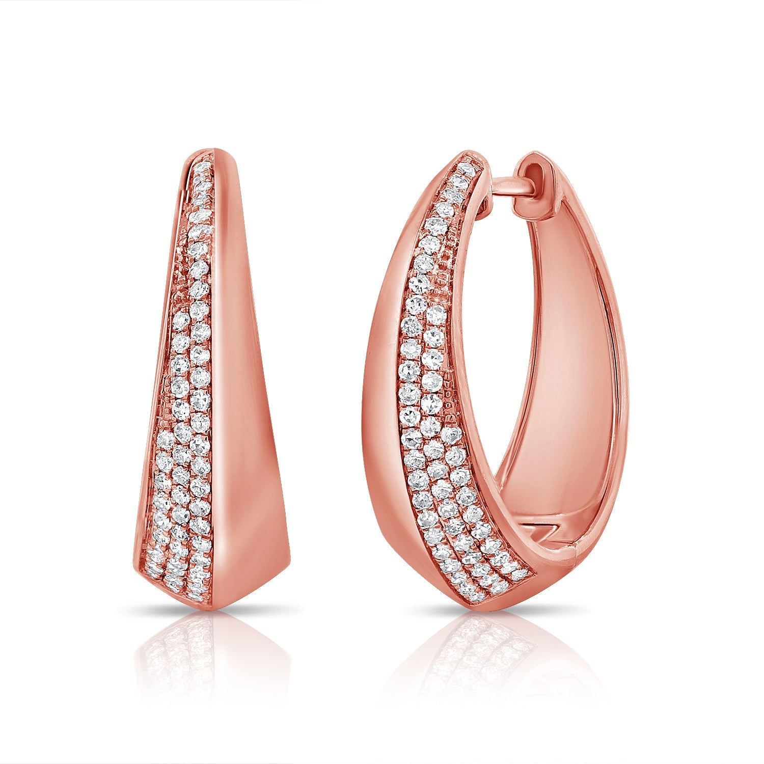 14K Gold Diamond Hoop Earrings - Rose
