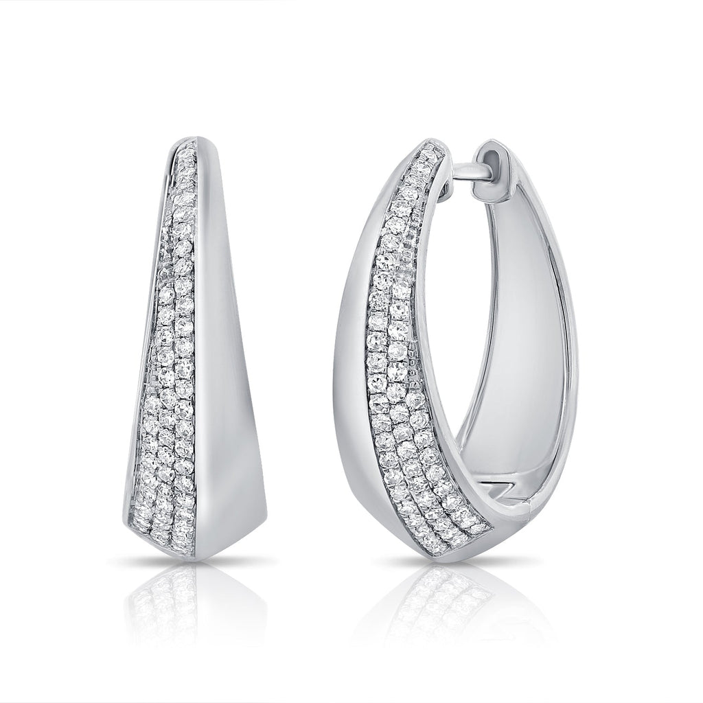 14K Gold Diamond Hoop Earrings - White