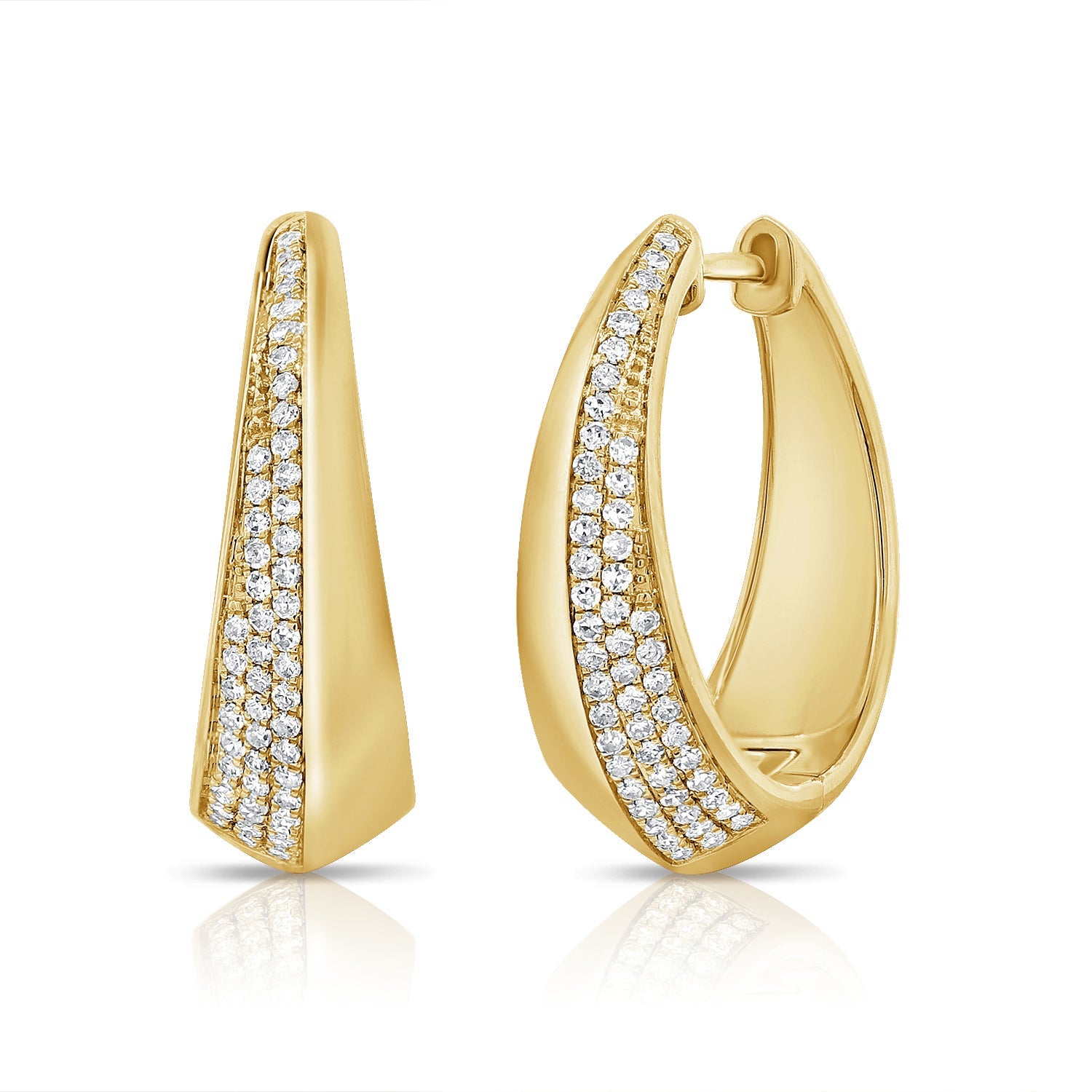 14K Gold Diamond Hoop Earrings - Yellow
