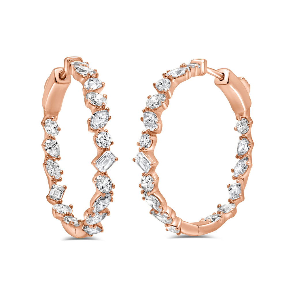 14K Gold Fancy-Shape Diamond Hoop Earrings - Rose
