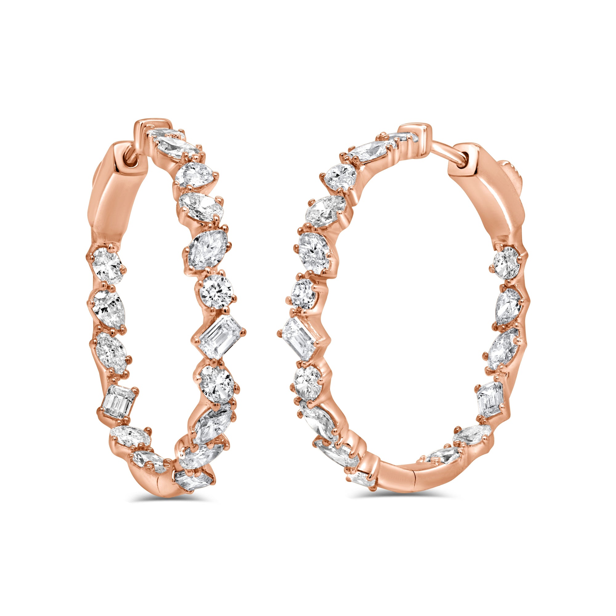 14K Gold Fancy-Shape Diamond Hoop Earrings - Rose