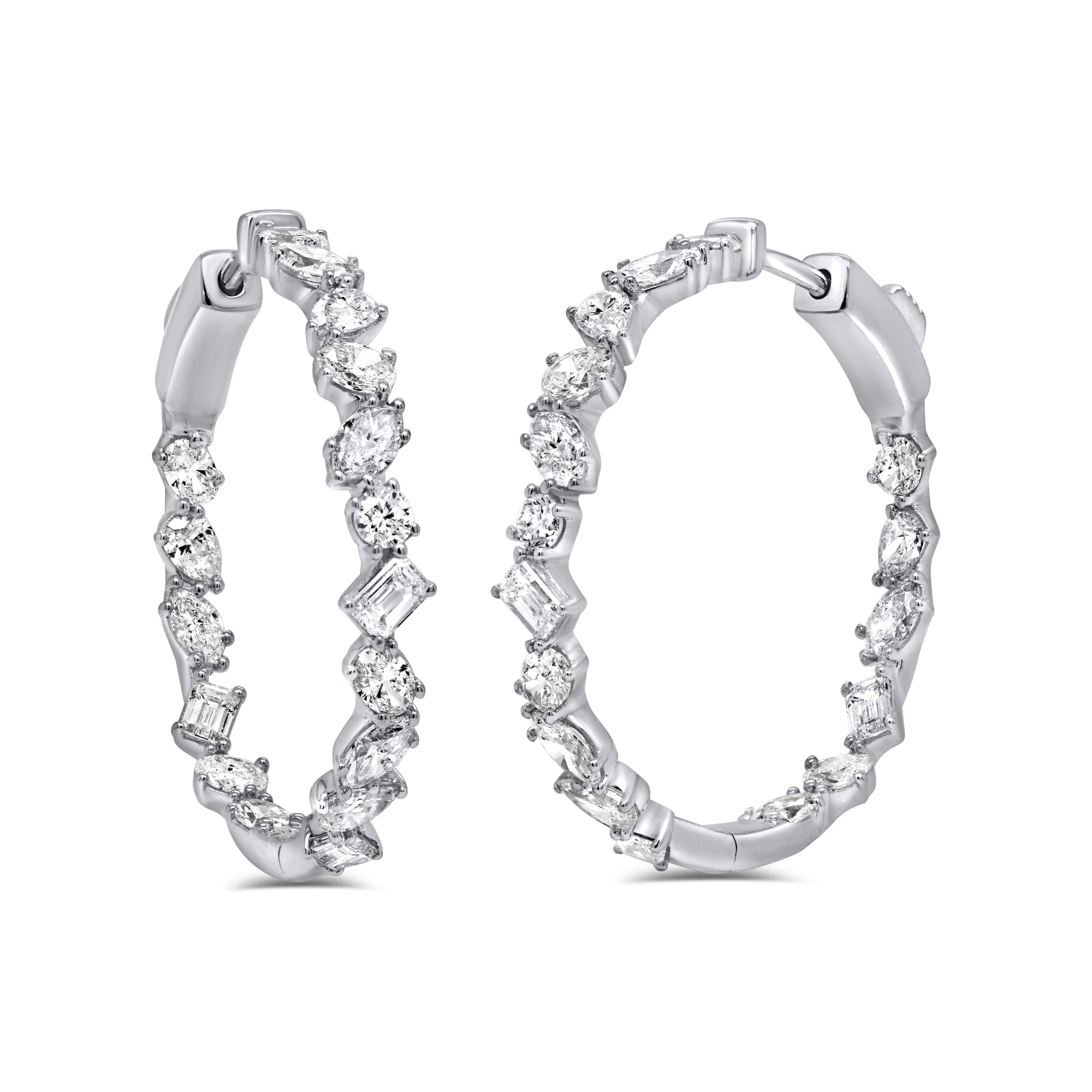 14K Gold Fancy-Shape Diamond Hoop Earrings - White