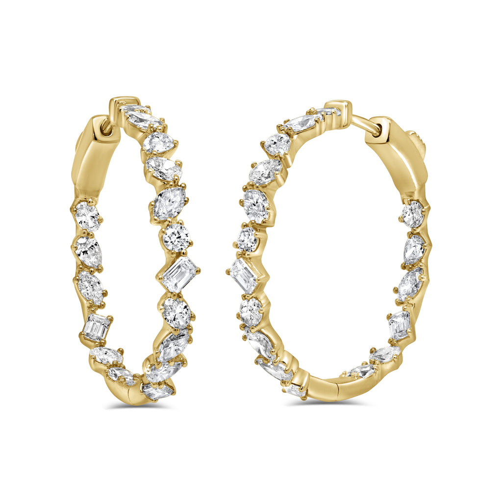 14K Gold Fancy-Shape Diamond Hoop Earrings - Yellow