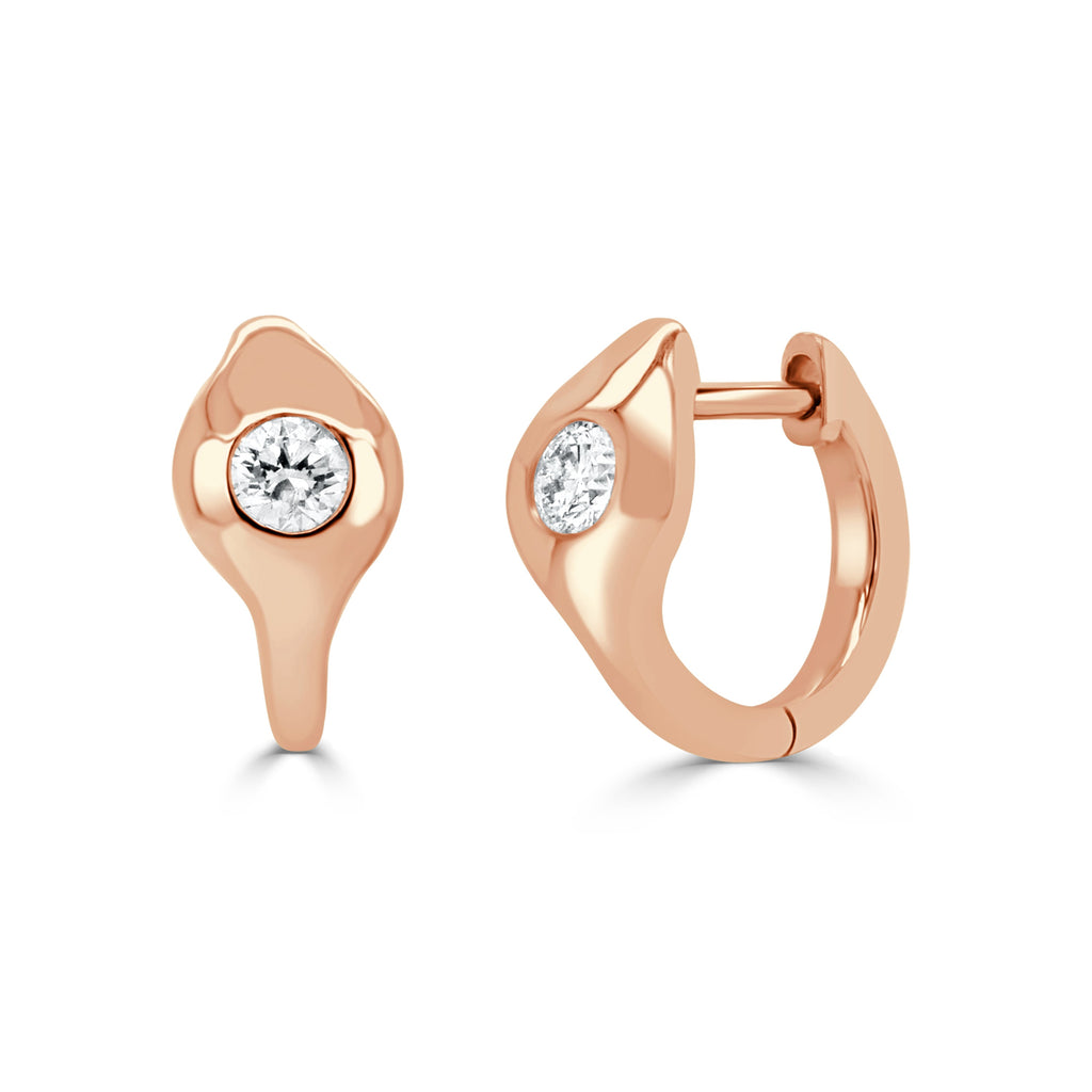 14K Gold Round Diamond Huggie Earrings -Rose