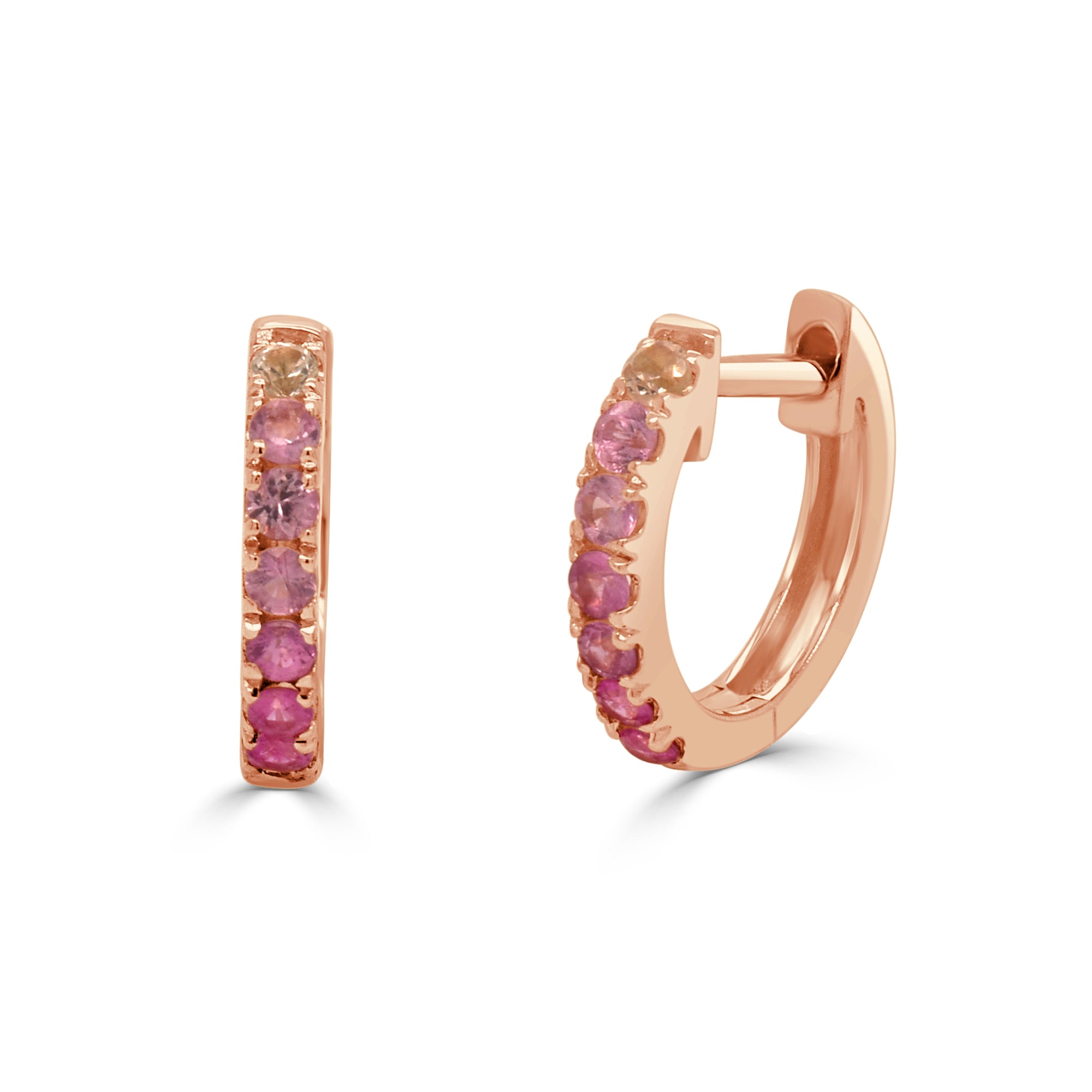 14K Gold Ombre Pink Sapphire Huggie Earrings-Rose