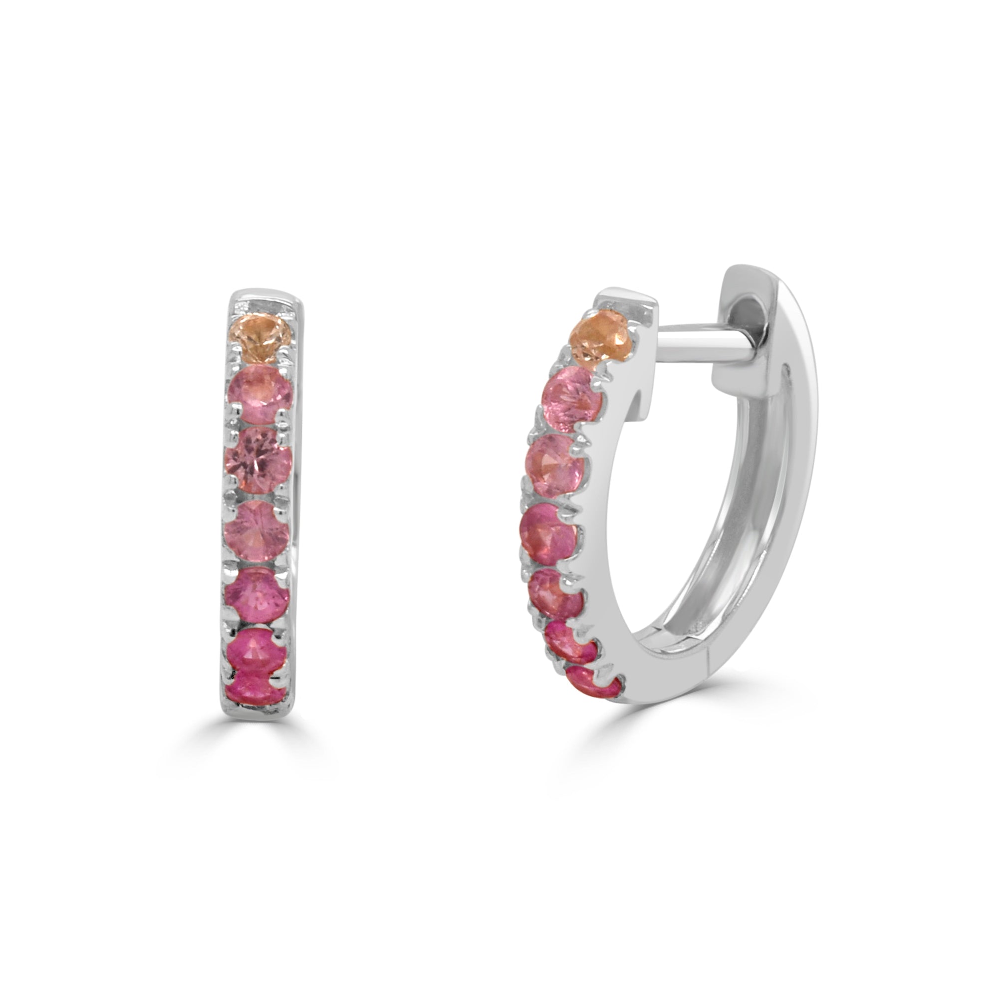 14K Gold Ombre Pink Sapphire Huggie Earrings-White