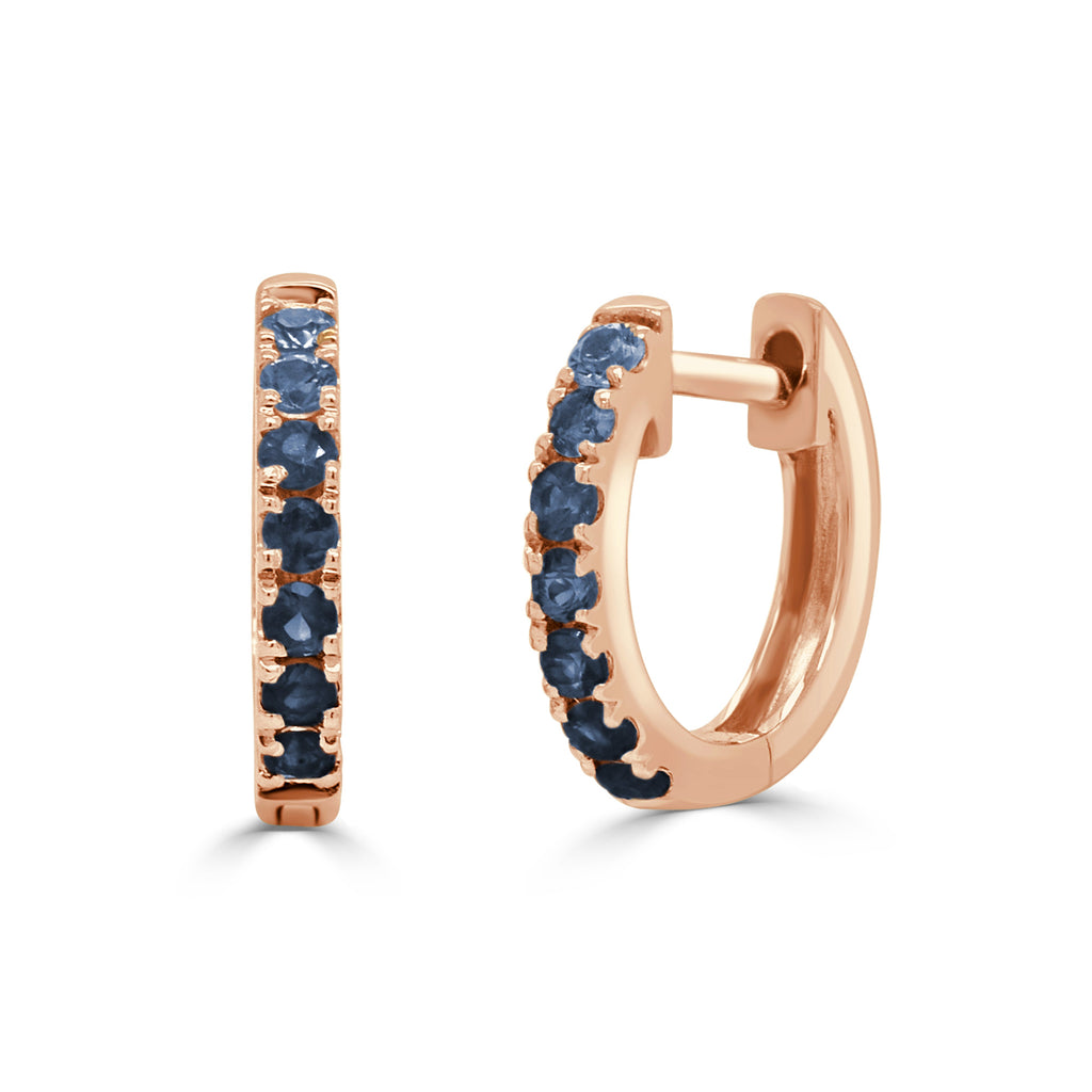 14K Gold Ombre Blue Sapphire Huggie Earrings-Rose