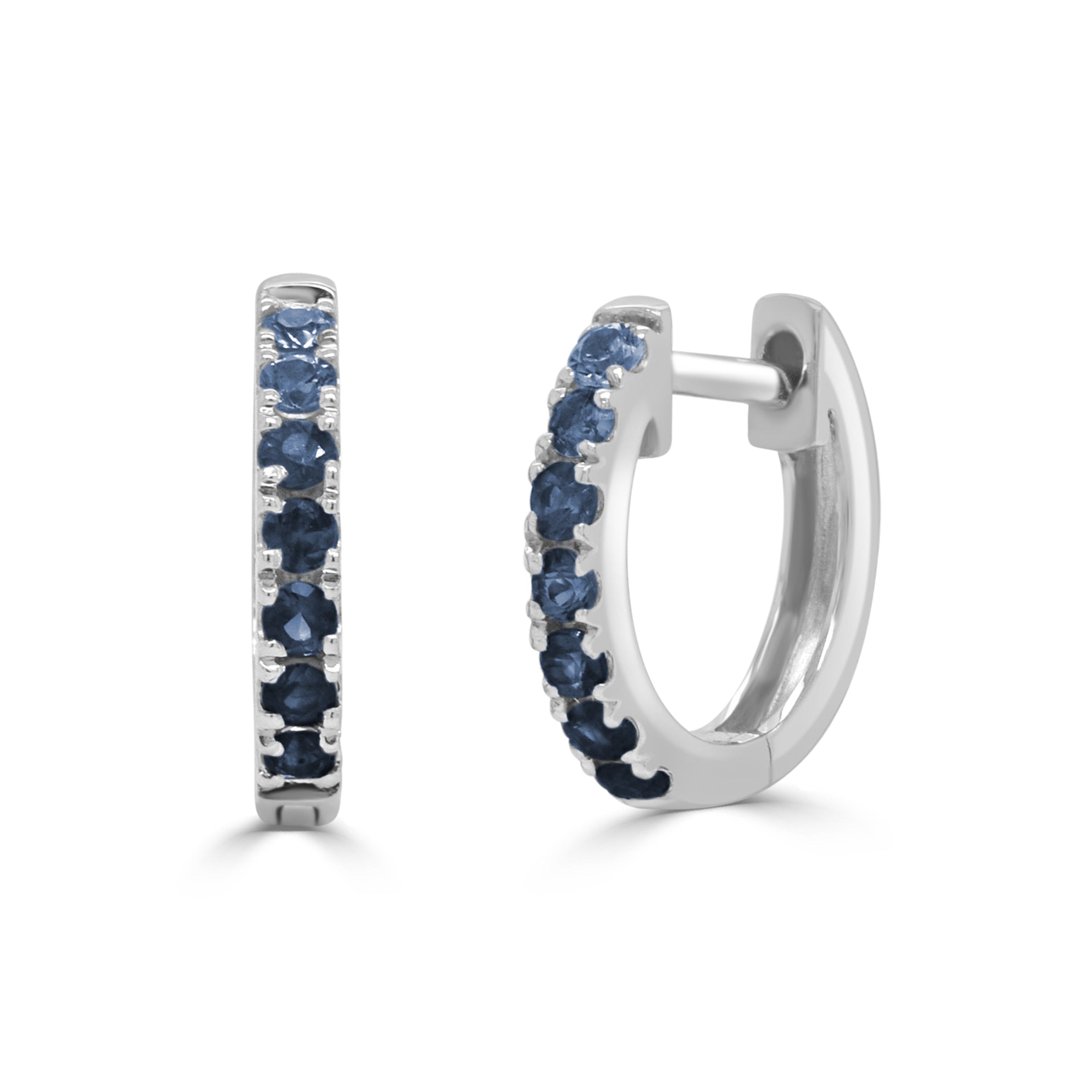 14K Gold Ombre Blue Sapphire Huggie Earrings-White