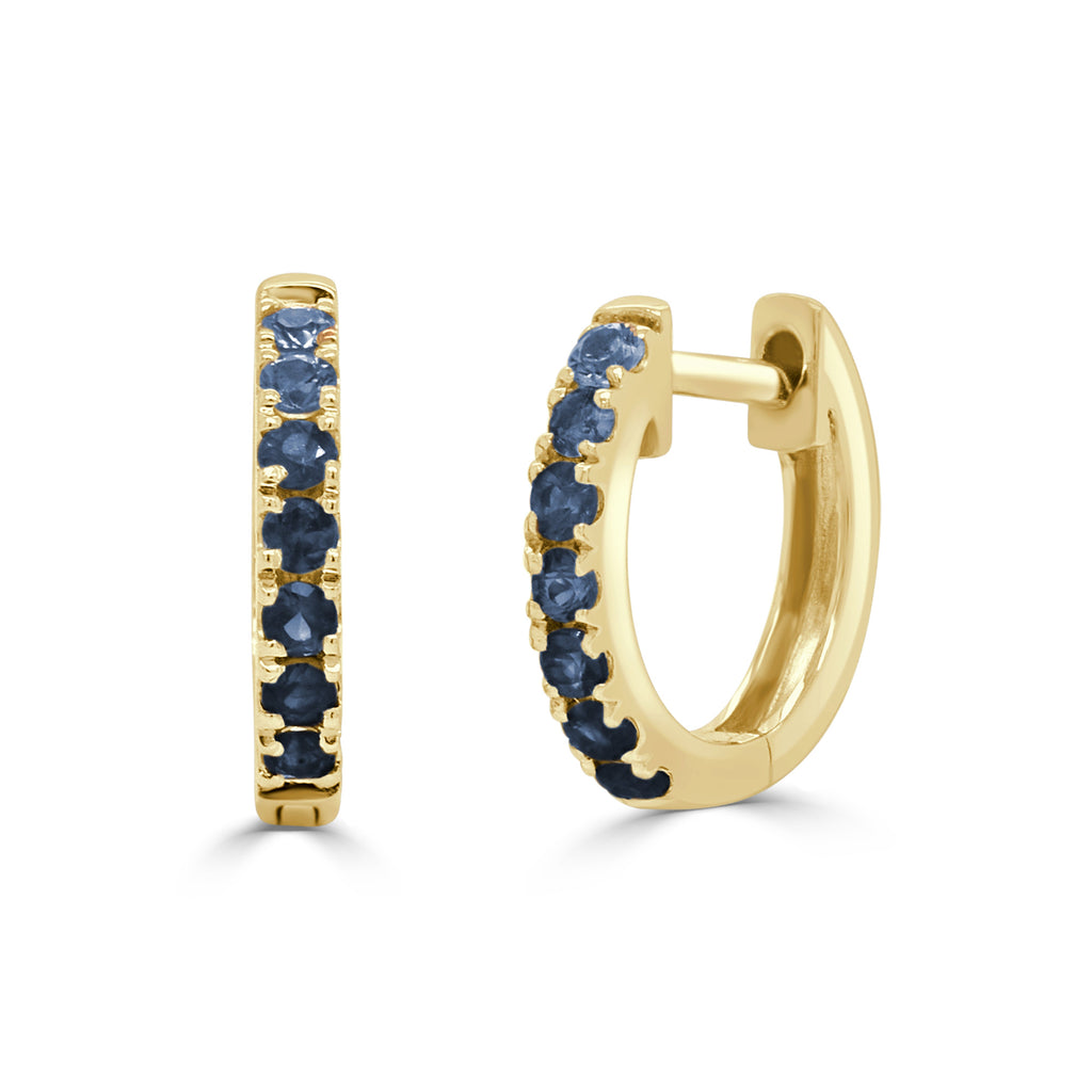 14K Gold Ombre Blue Sapphire Huggie Earrings-Yellow