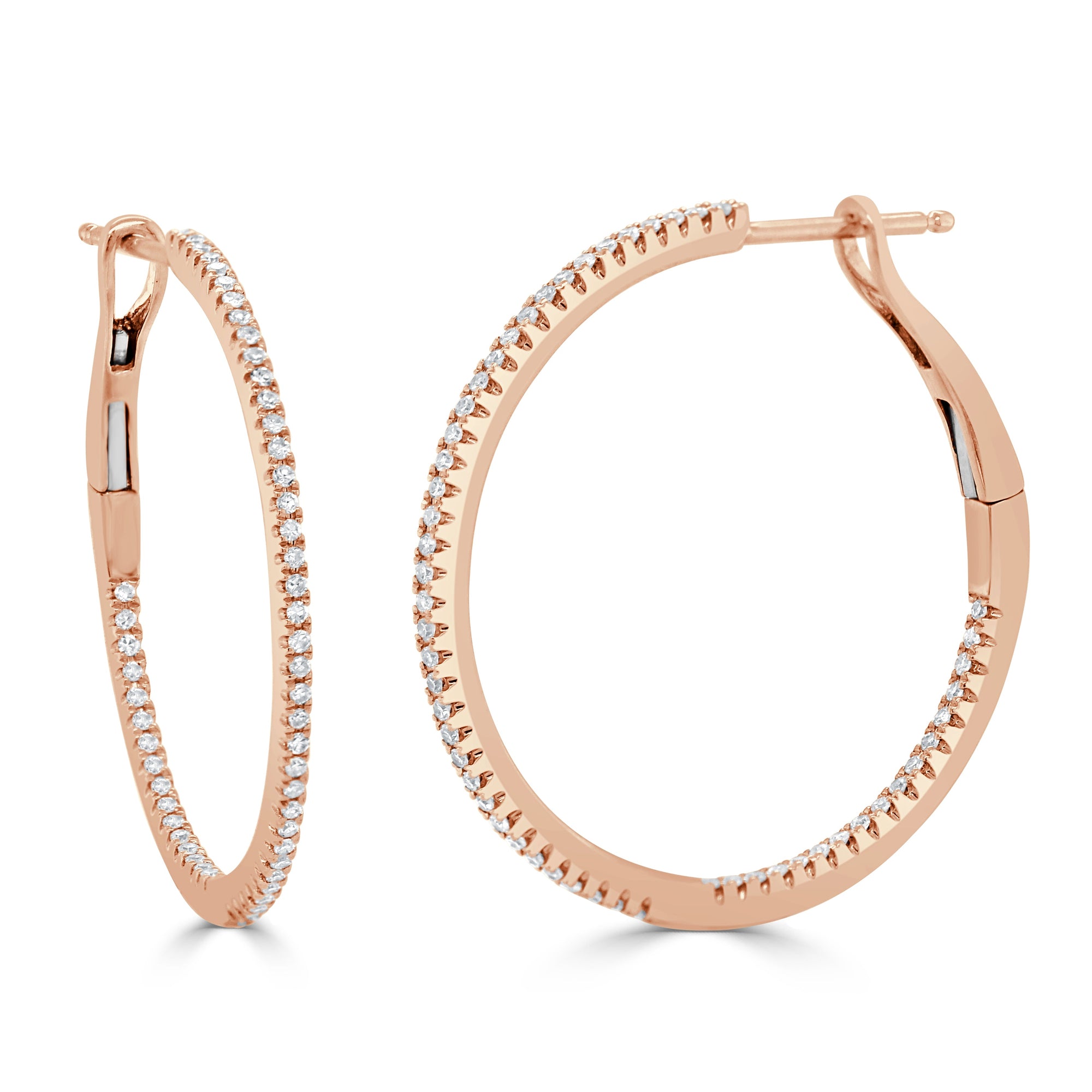 14K Gold Diamond Hoop Earrings - Rose