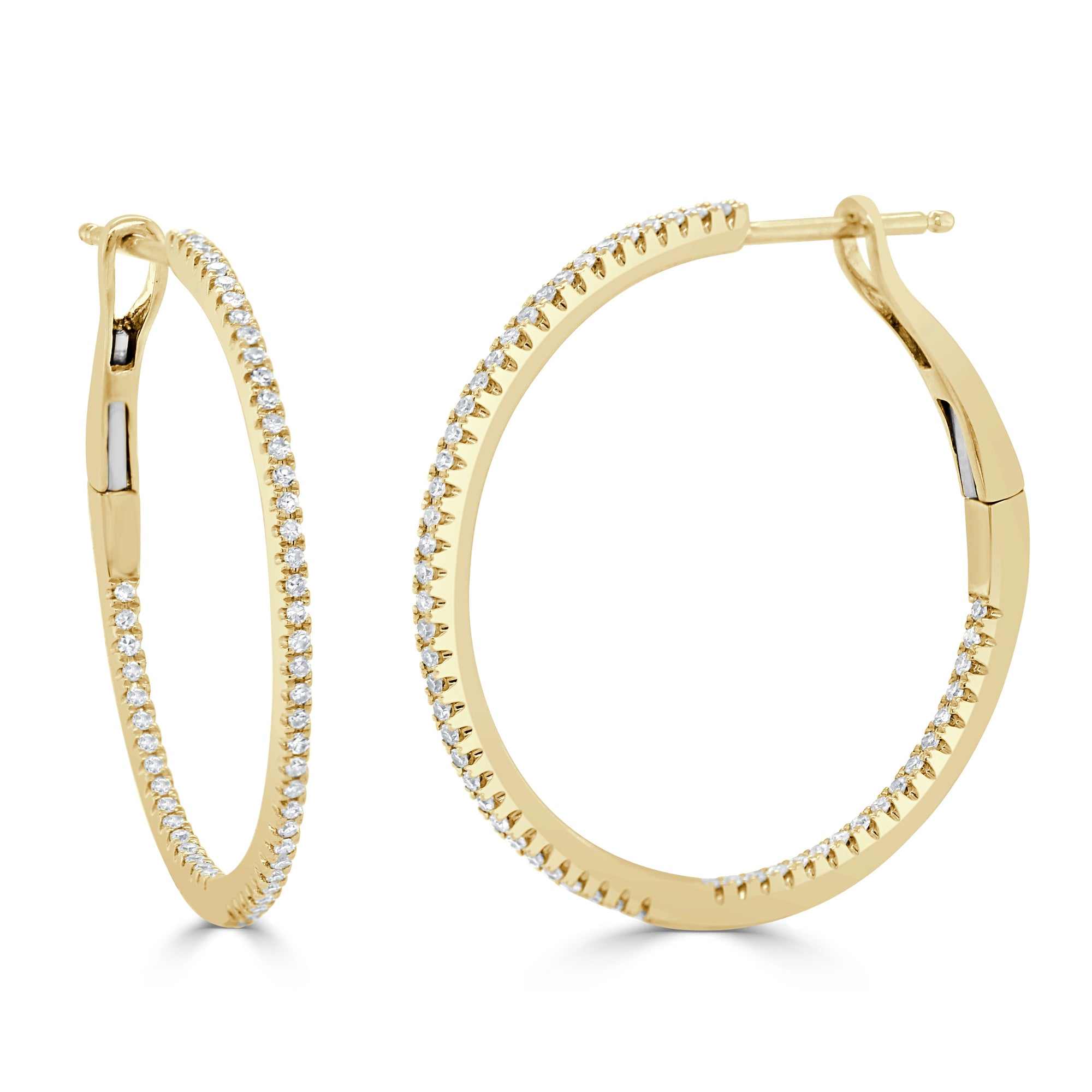 14K Gold Diamond Hoop Earrings - Yellow