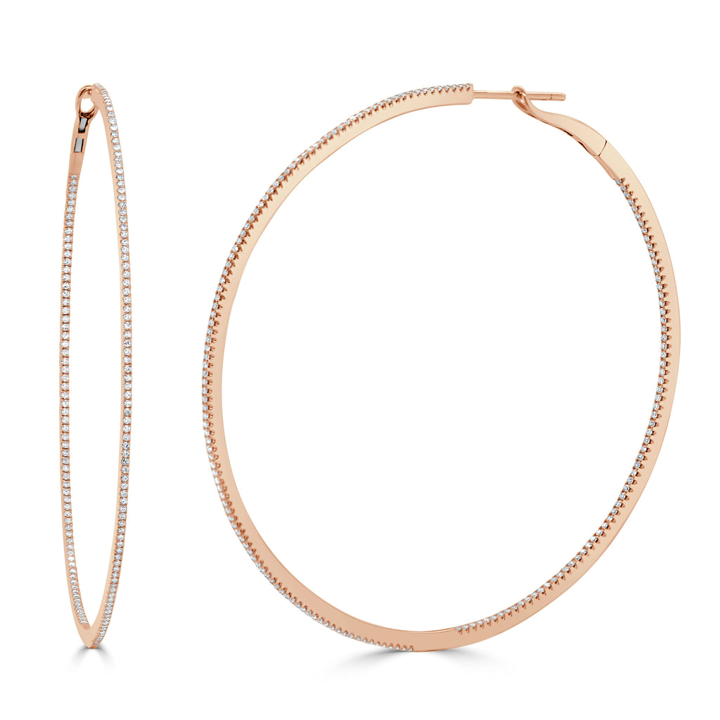 14K Gold Diamond Hoop Earrings - Rose