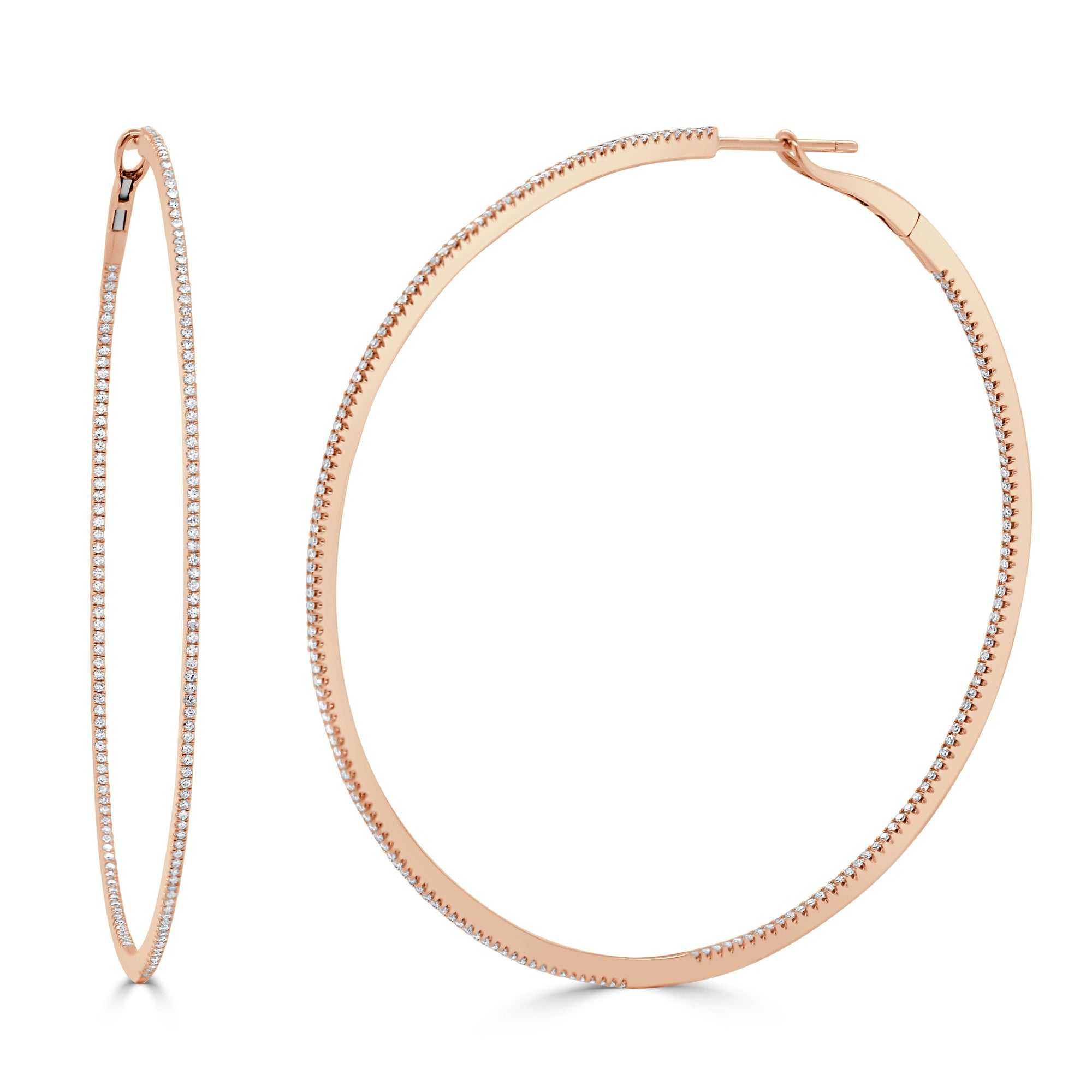 14K Gold Diamond Hoop Earrings - Rose