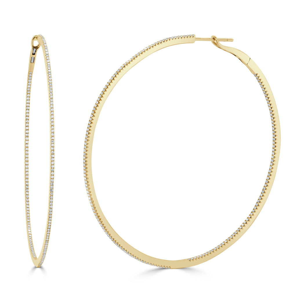 14K Gold Diamond Hoop Earrings - Yellow