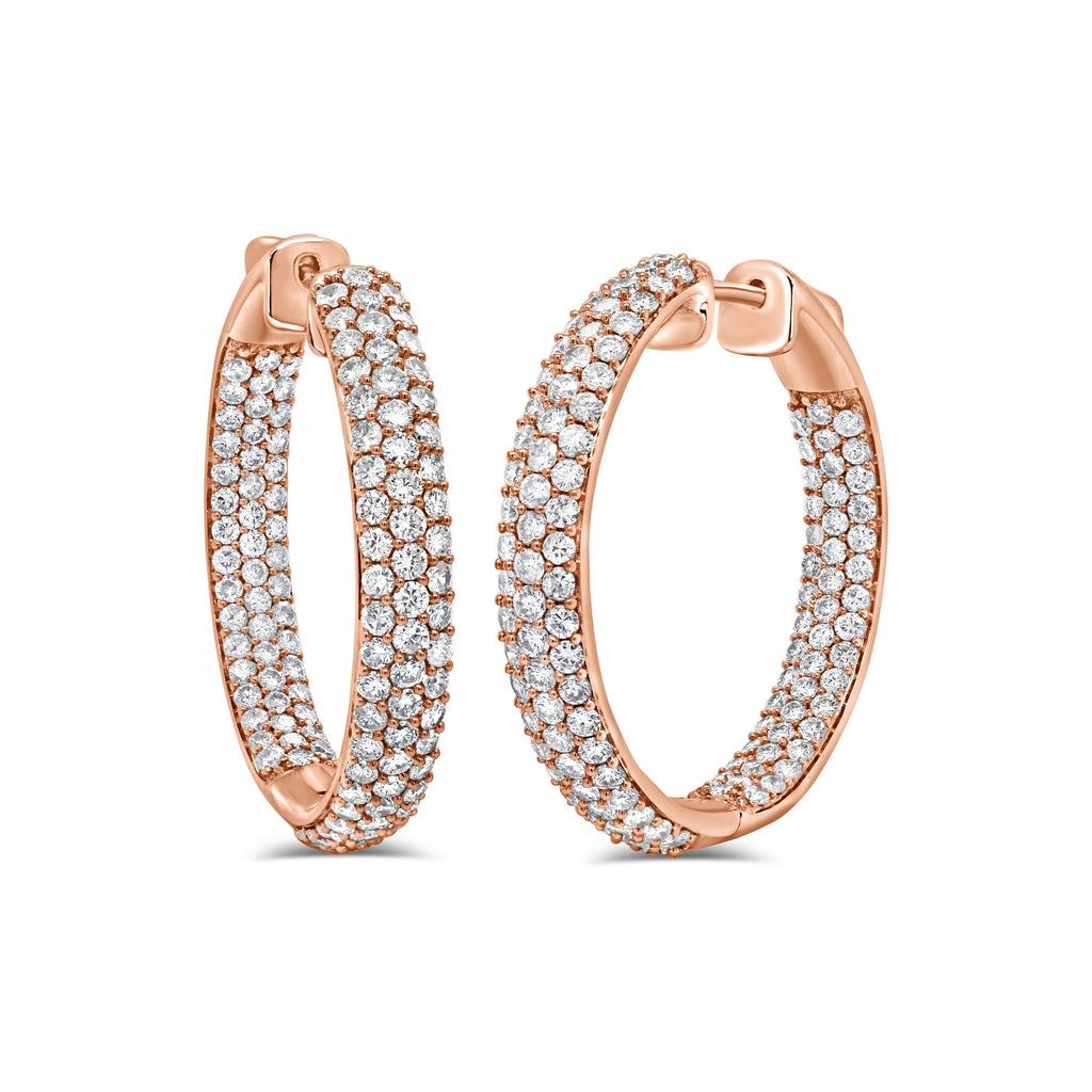 14K Gold Diamond Hoop Earrings - Rose