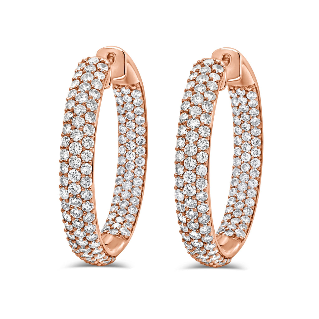14K Gold Diamond Hoop Earrings - Rose