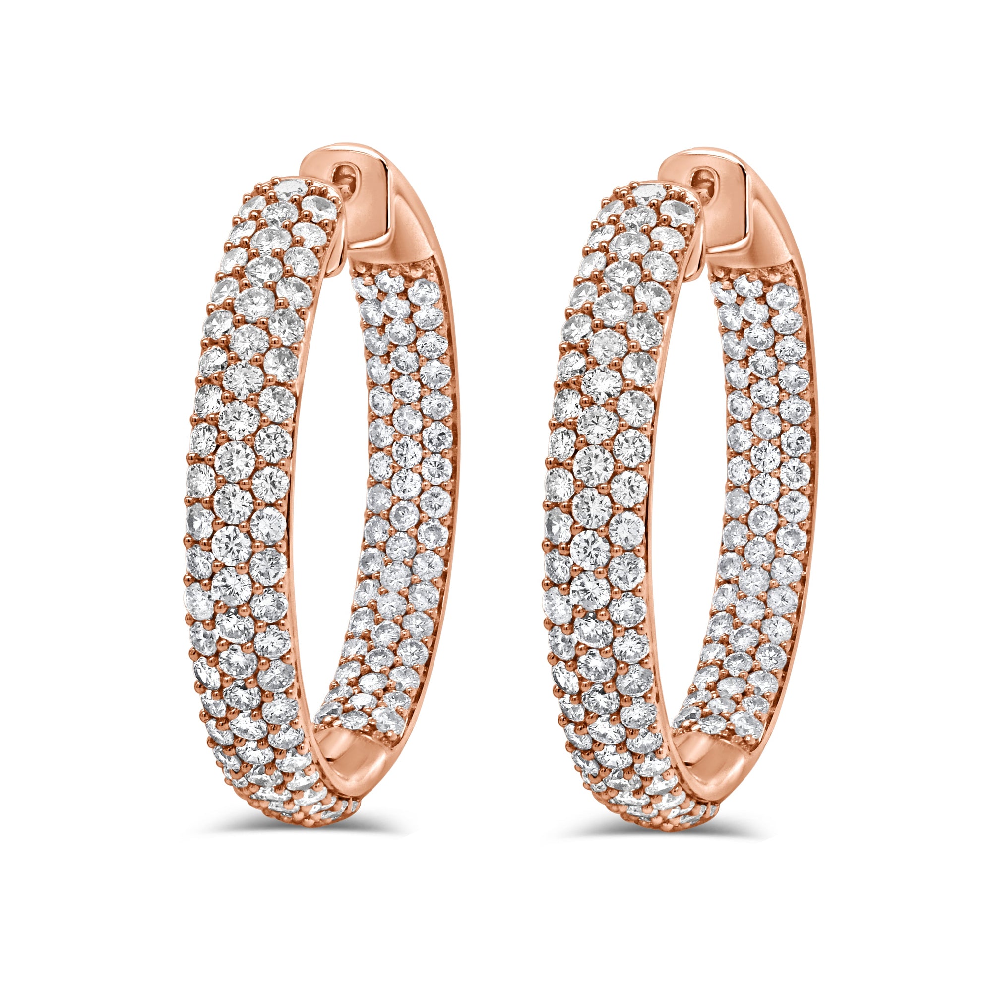 14K Gold Diamond Hoop Earrings - Rose