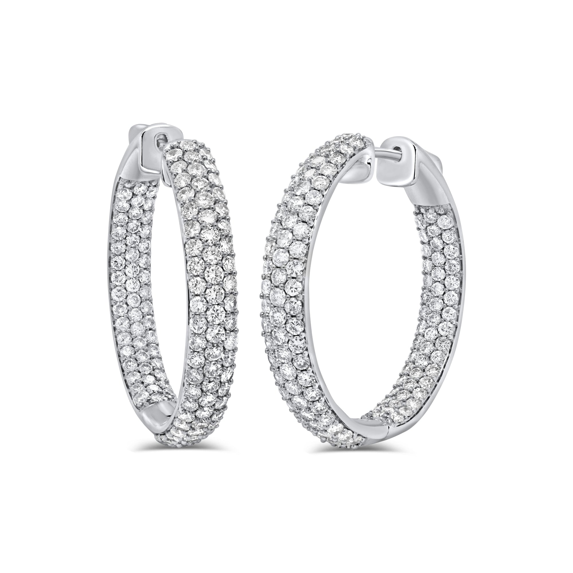 14K Gold Diamond Hoop Earrings - White