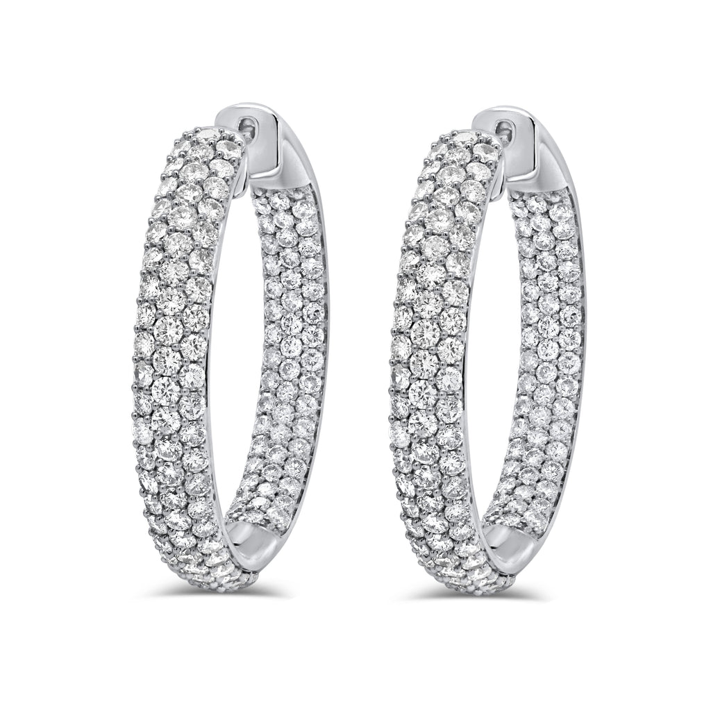 14K Gold Diamond Hoop Earrings - White